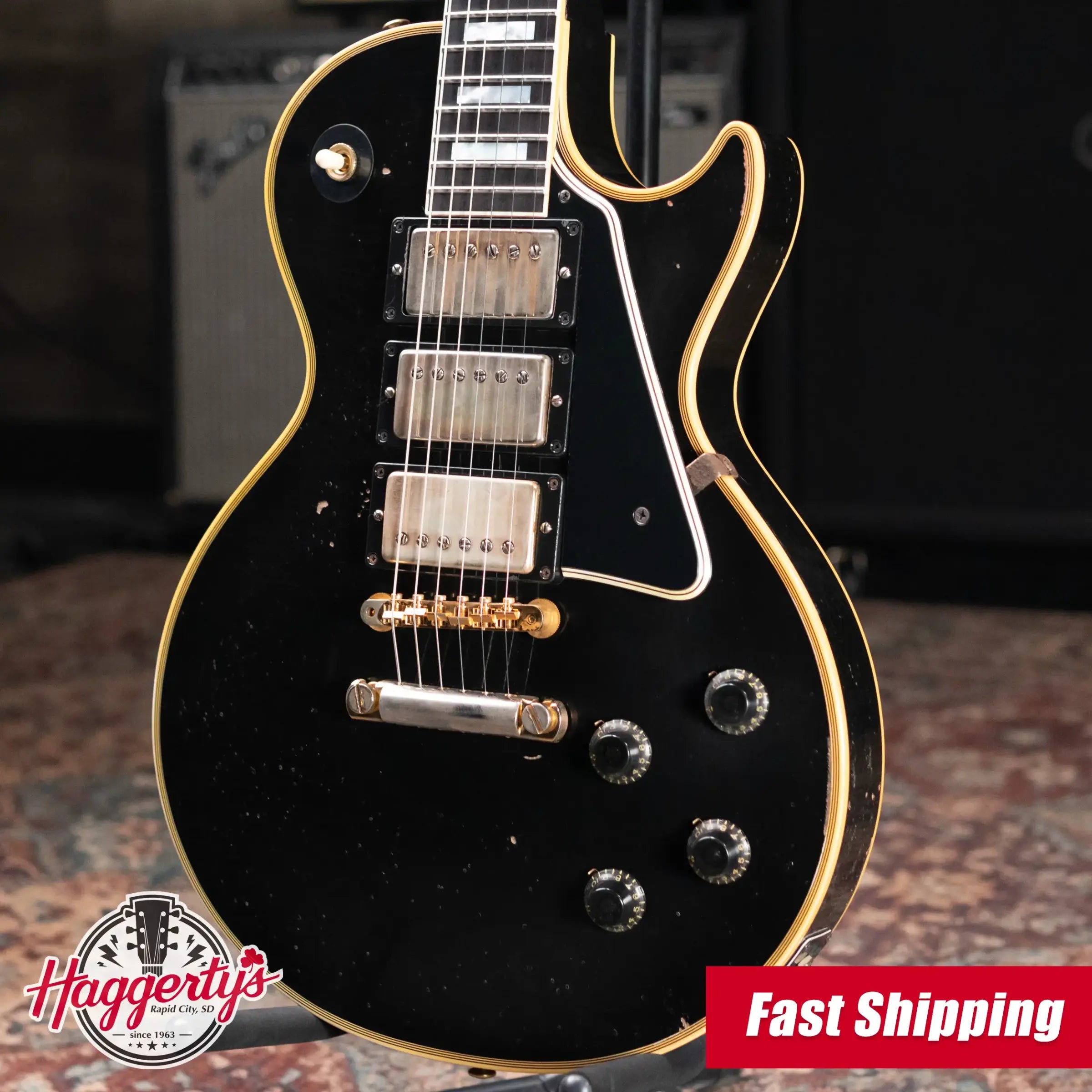 Gibson Custom Shop 1958 Les Paul Custom Eric Clapton Signature 3 Pickup Murphy Lab Aged Electric Guitar - Ebony with Hardshell Case