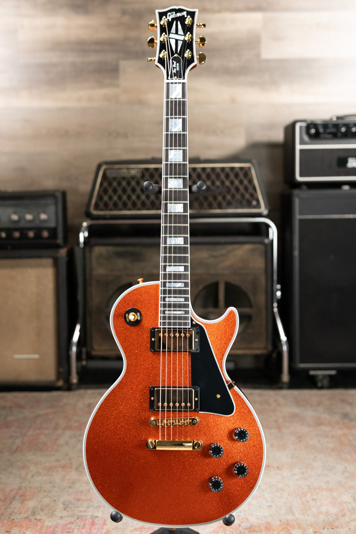 Gibson Custom Shop Les Paul Custom Electric Guitar - Orange Sparkle Gloss with Hardshell Case