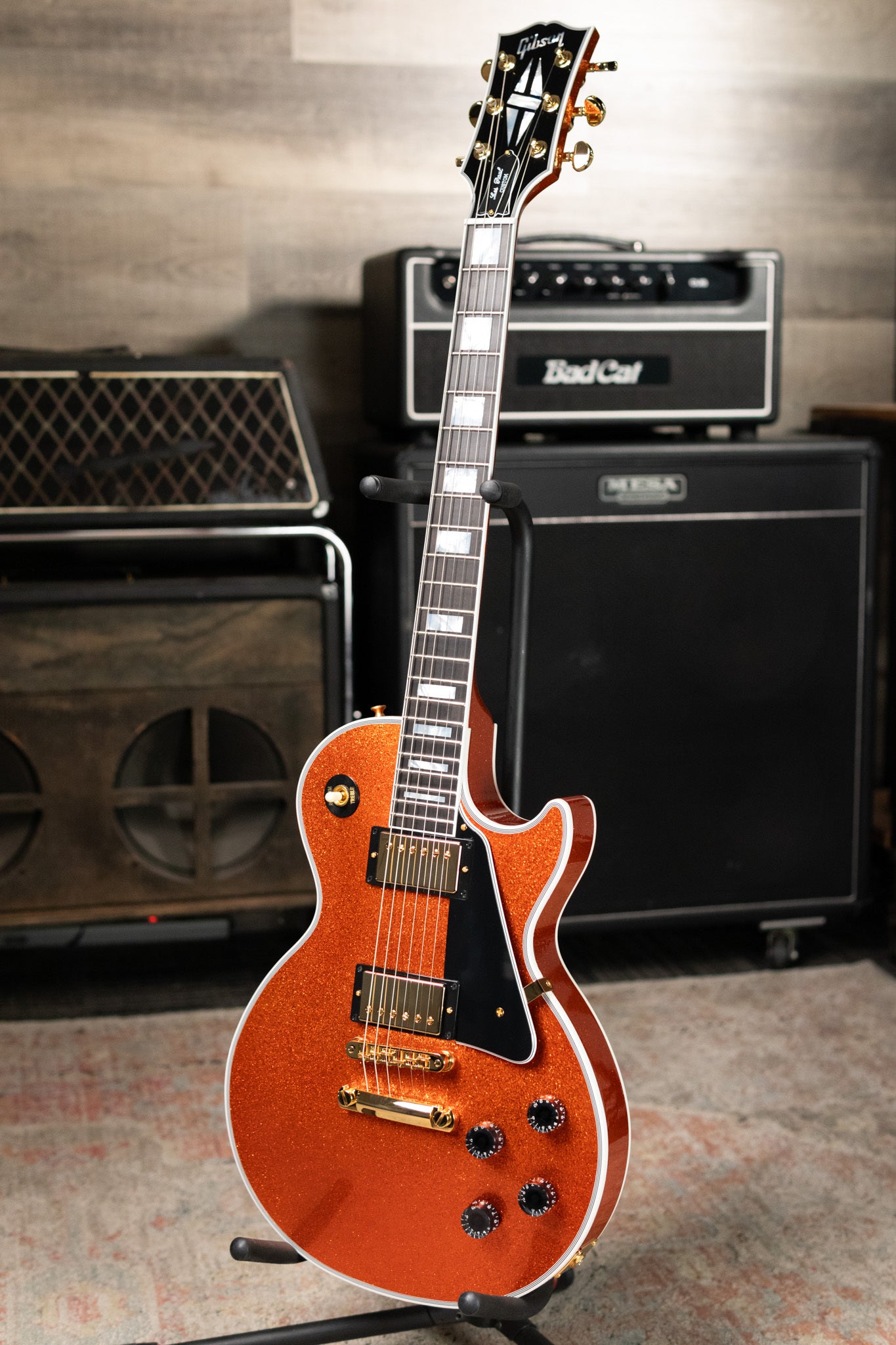 Gibson Custom Shop Les Paul Custom Electric Guitar - Orange Sparkle Gloss with Hardshell Case