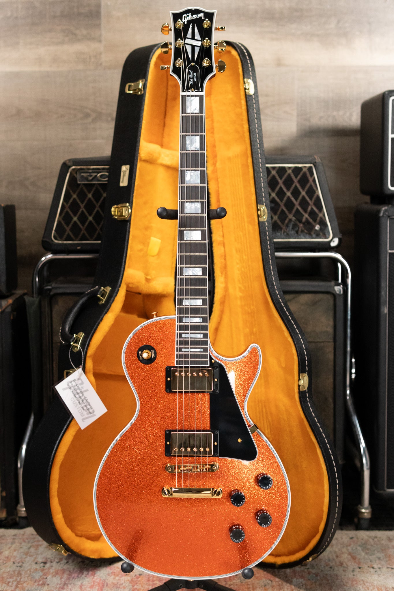 Gibson Custom Shop Les Paul Custom Electric Guitar - Orange Sparkle Gloss with Hardshell Case