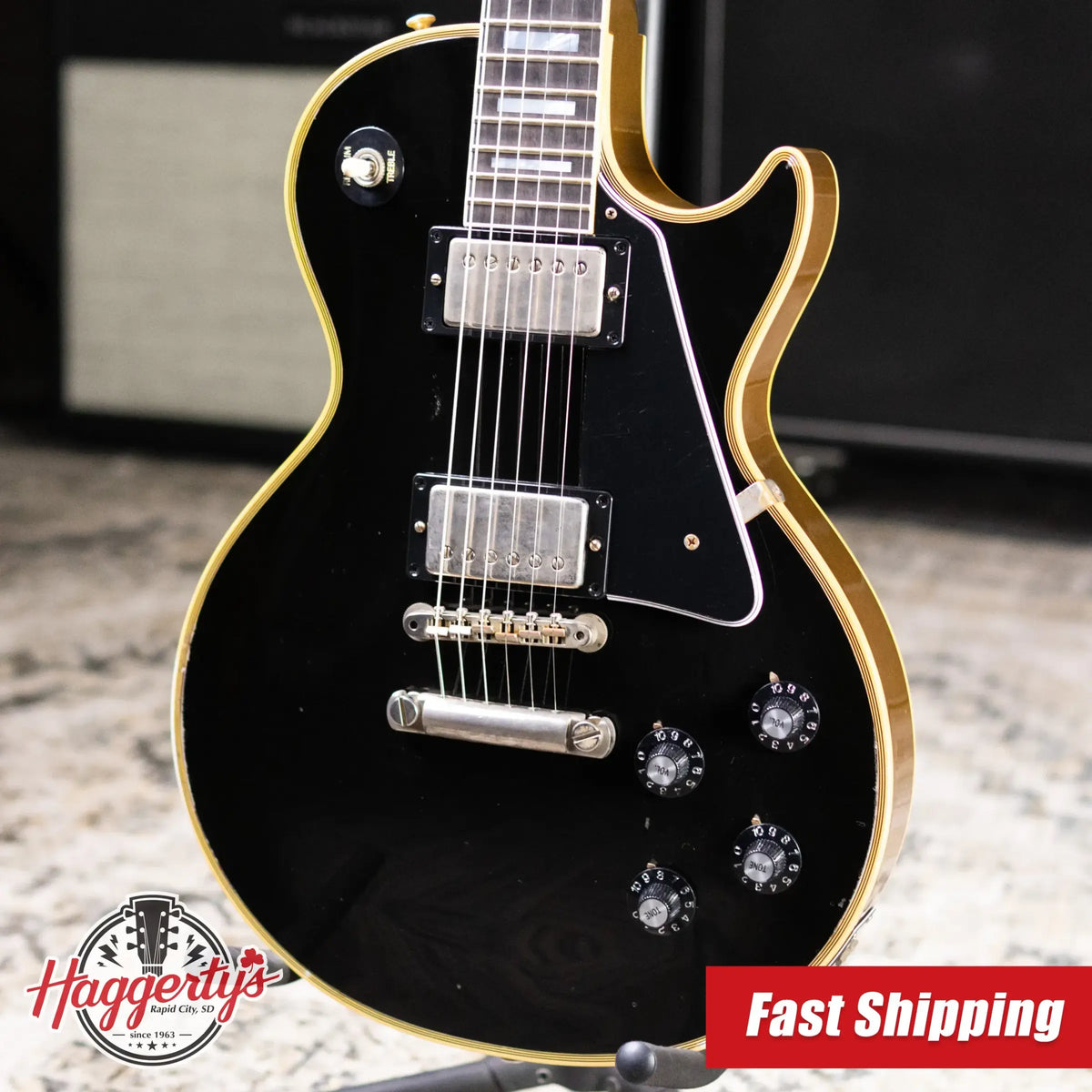 Gibson Custom Shop Limited Edition 1968 Les Paul Custom Reissue Murphy Lab Electric Guitar - Ebony Top, Gold Back with Hardshell Case