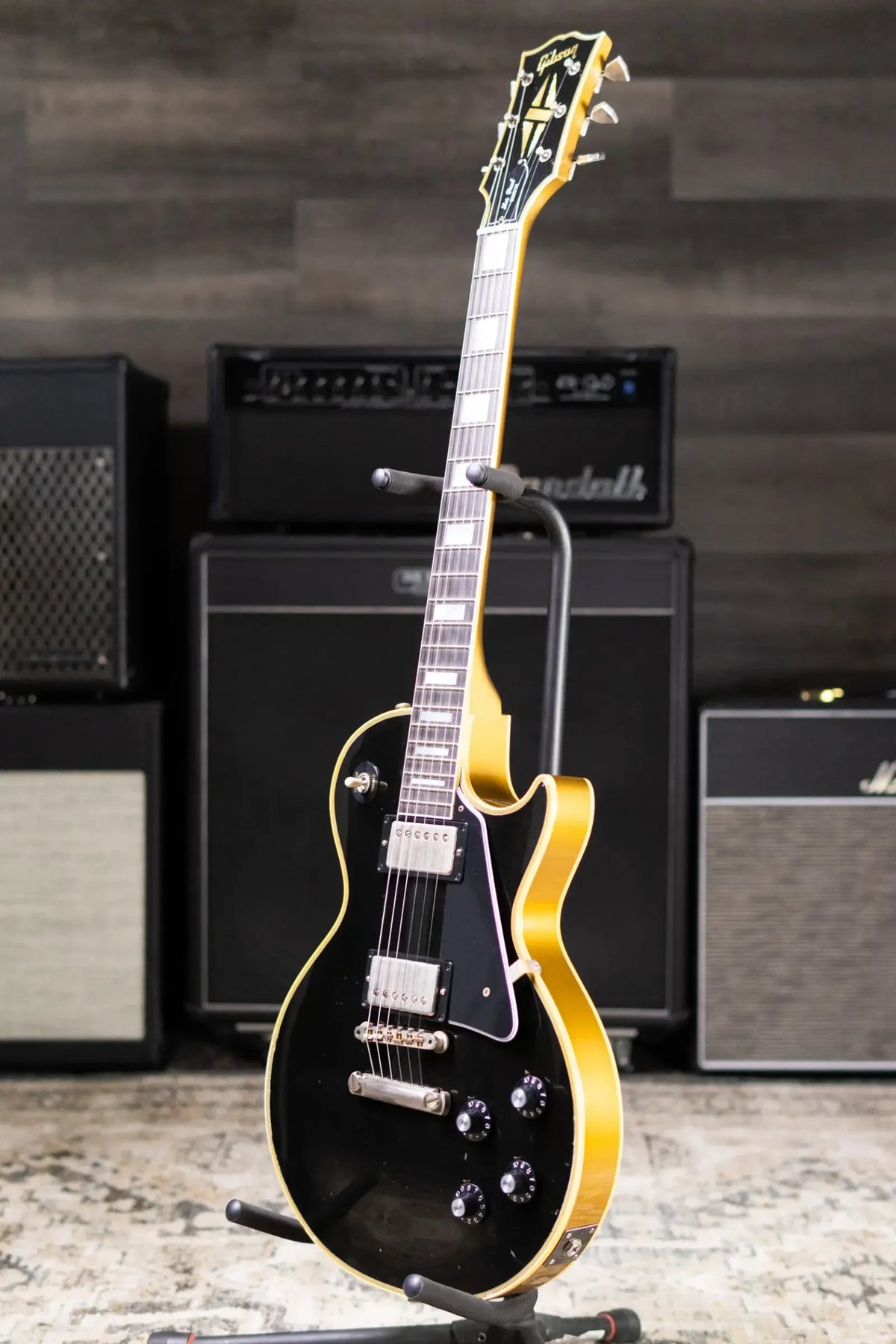 Gibson Custom Shop Limited Edition 1968 Les Paul Custom Reissue Murphy Lab Electric Guitar - Ebony Top, Gold Back with Hardshell Case