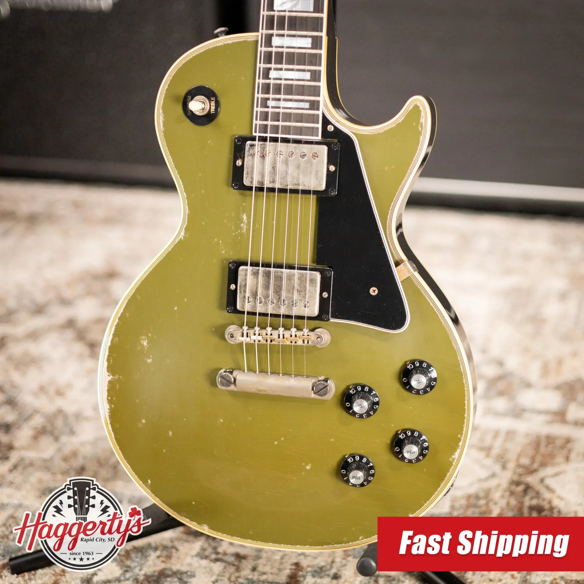 Gibson Custom Shop Limited Edition 1968 Les Paul Custom Reissue Murphy Lab Electric Guitar - Olive Drab Top Ebony Back Heavy Aged with Hardshell Case