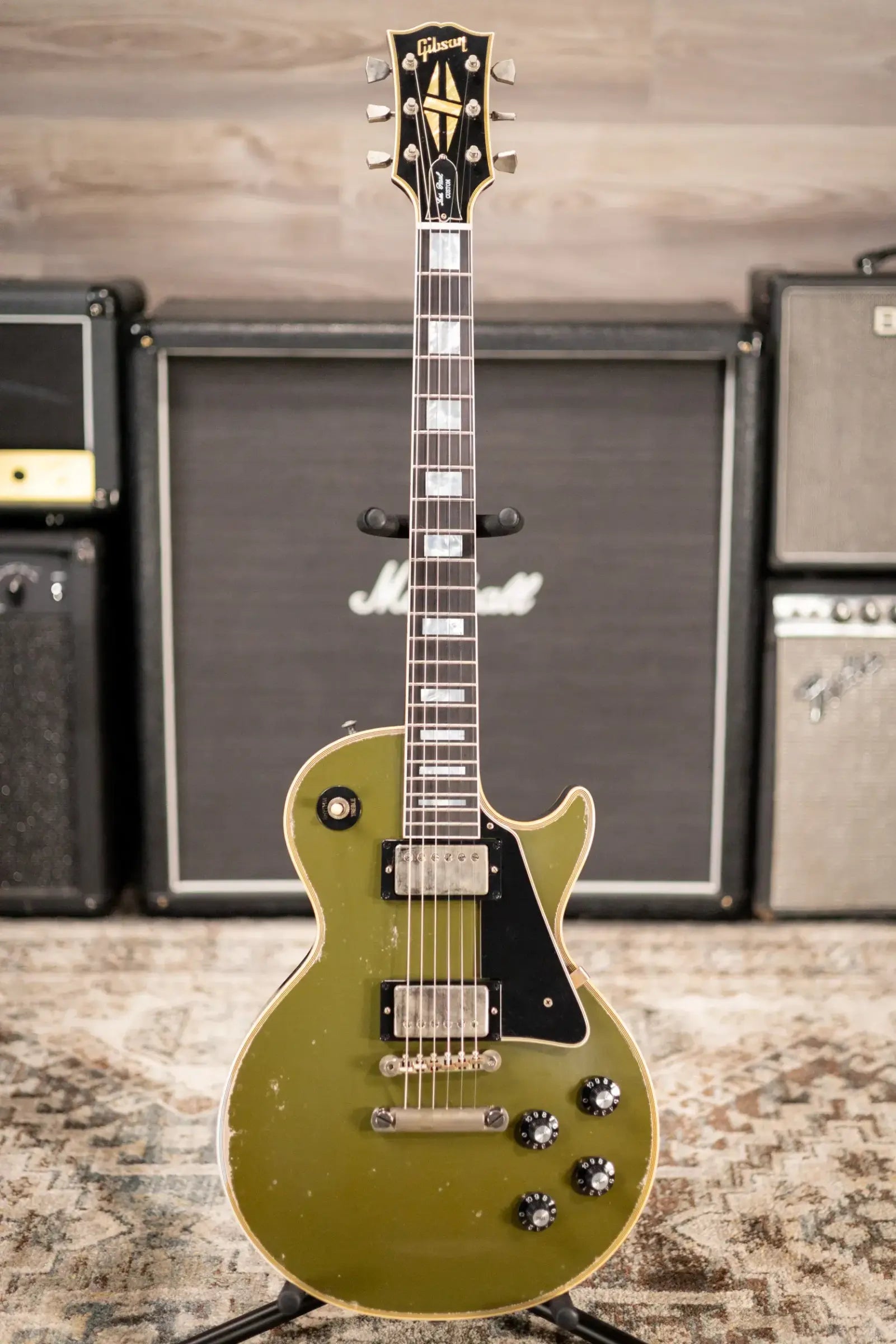 Gibson Custom Shop Limited Edition 1968 Les Paul Custom Reissue Murphy Lab Electric Guitar - Olive Drab Top Ebony Back Heavy Aged with Hardshell Case