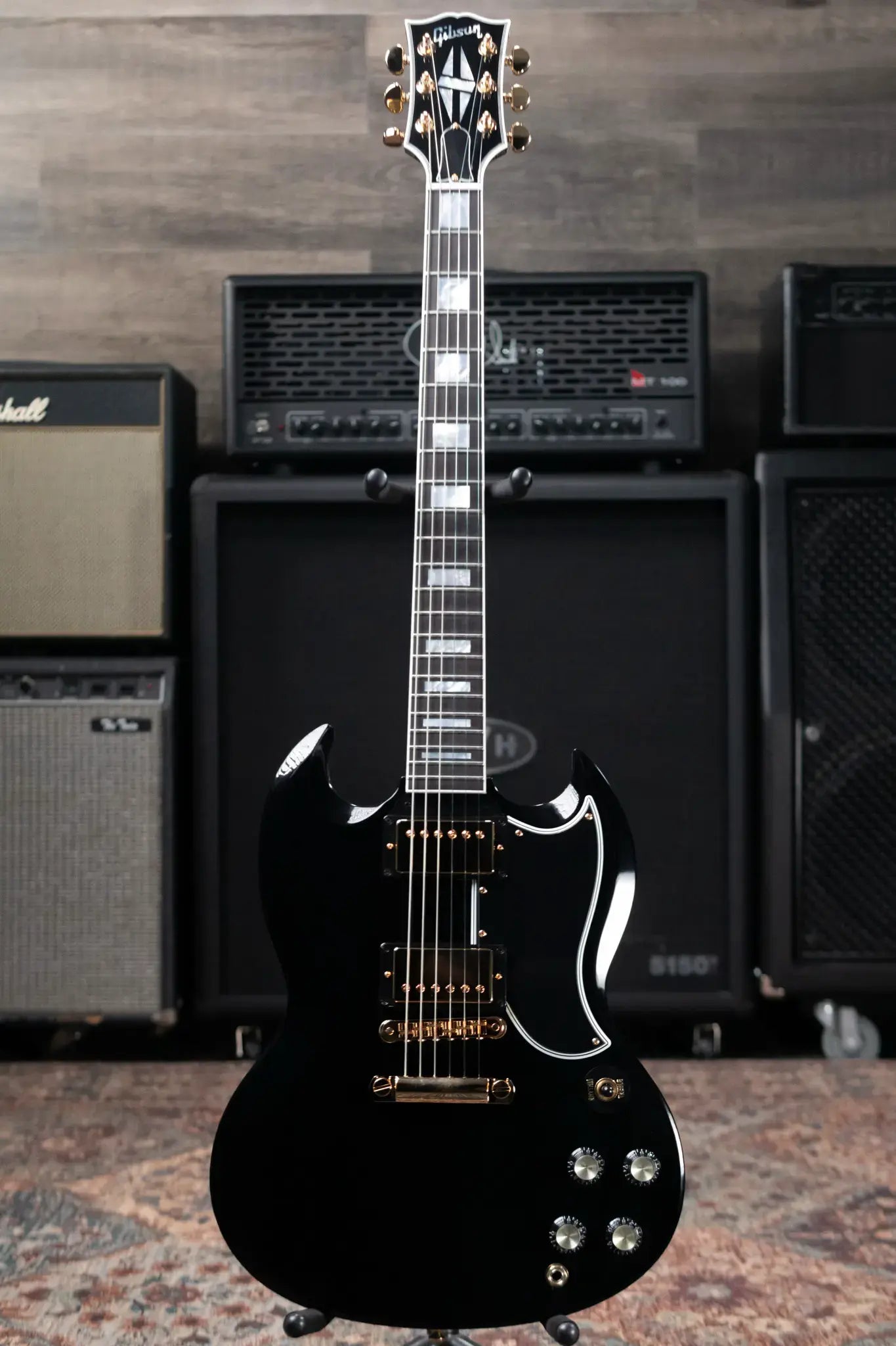 Gibson Custom Shop SG Custom 2-Pickup with Ebony Fingerboard Gloss Electric Guitar - Ebony with Hardshell Case