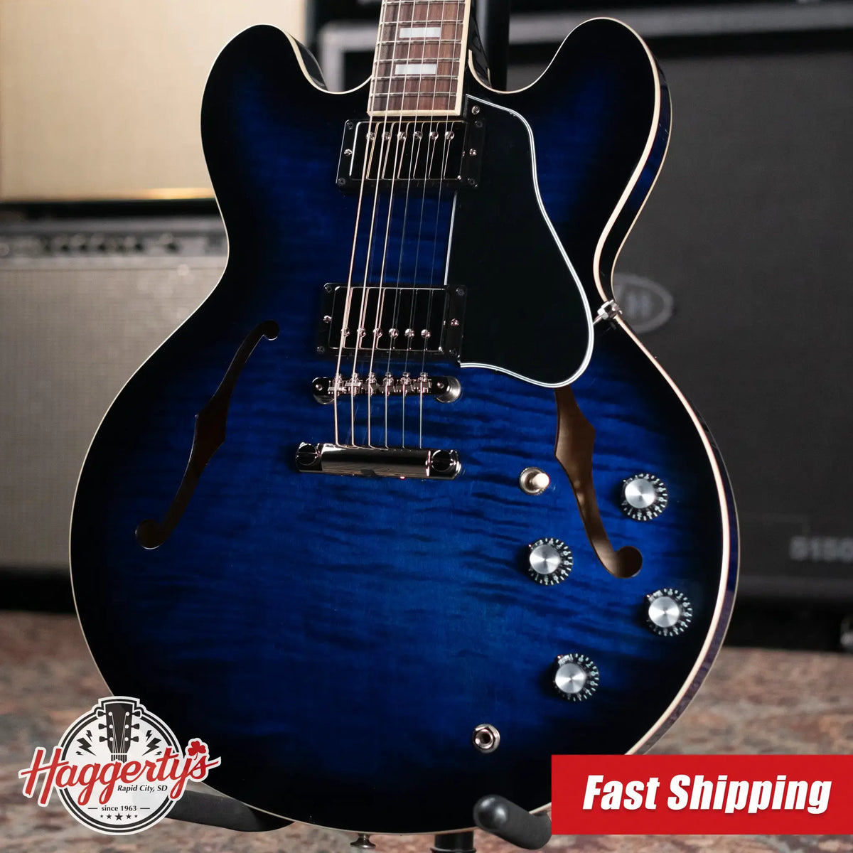Gibson ES-335 Figured Semi-Hollow Electric Guitar - Deep Ocean Burst with Hardshell Case - Demo