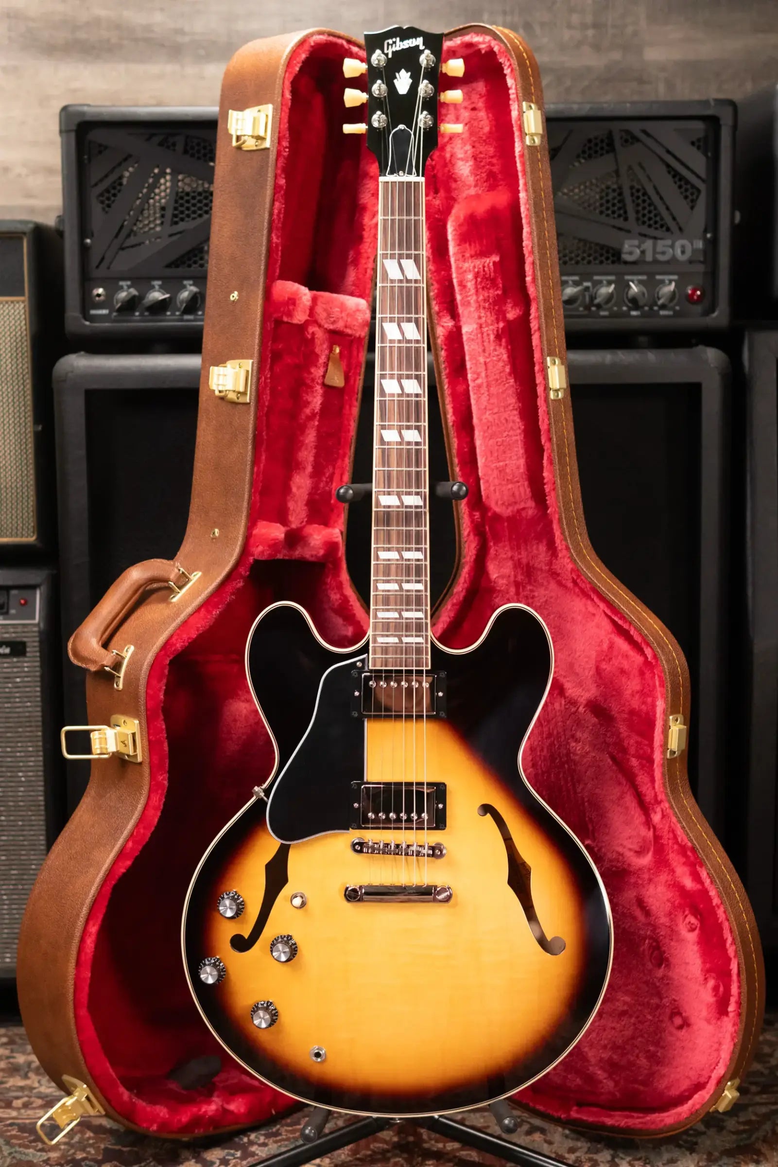 Gibson ES-345 Left-Handed Semi-Hollow Electric Guitar - Vintage Burst with Hardshell Case