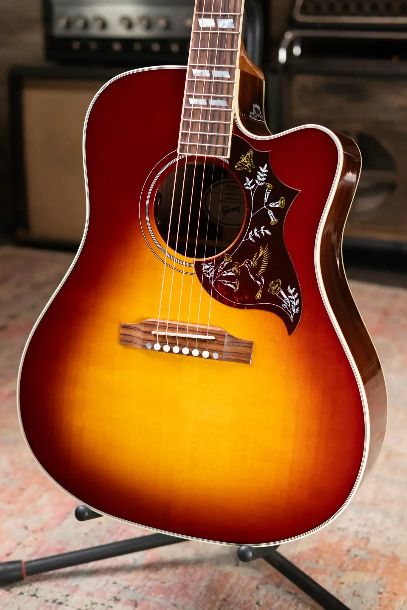 Gibson Hummingbird Standard Rosewood EC Dreadnought Acoustic/Electric Guitar - Rosewood Burst with Hardshell Case