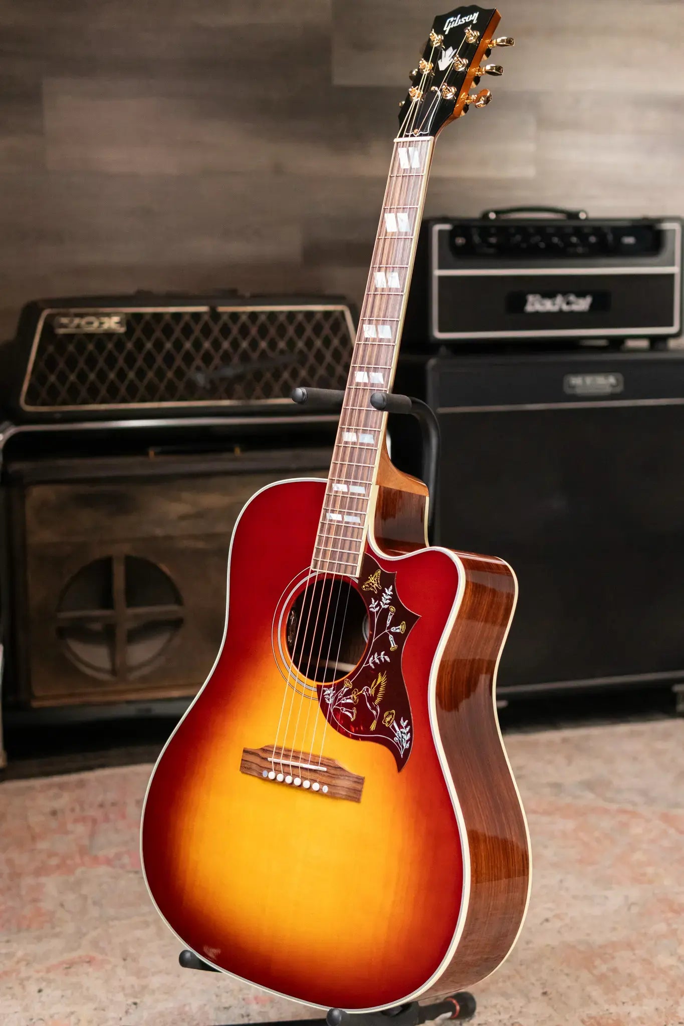 Gibson Hummingbird Standard Rosewood EC Dreadnought Acoustic/Electric Guitar - Rosewood Burst with Hardshell Case