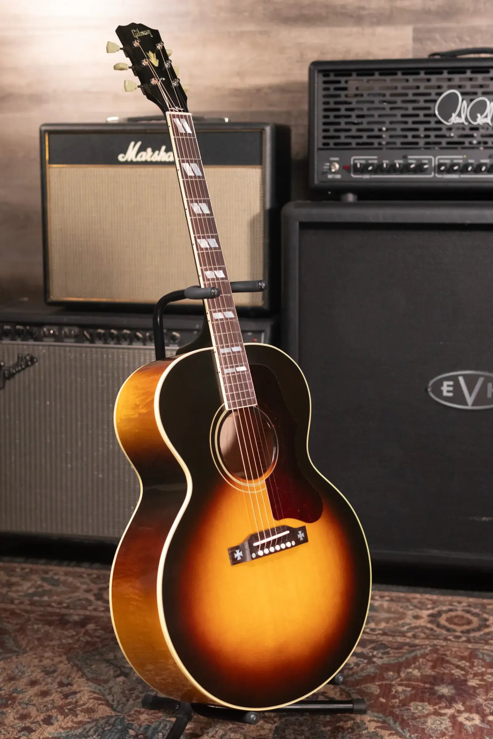 Gibson J-185 Original Acoustic/Electric Guitar - Vintage Sunburst with Hardshell Case