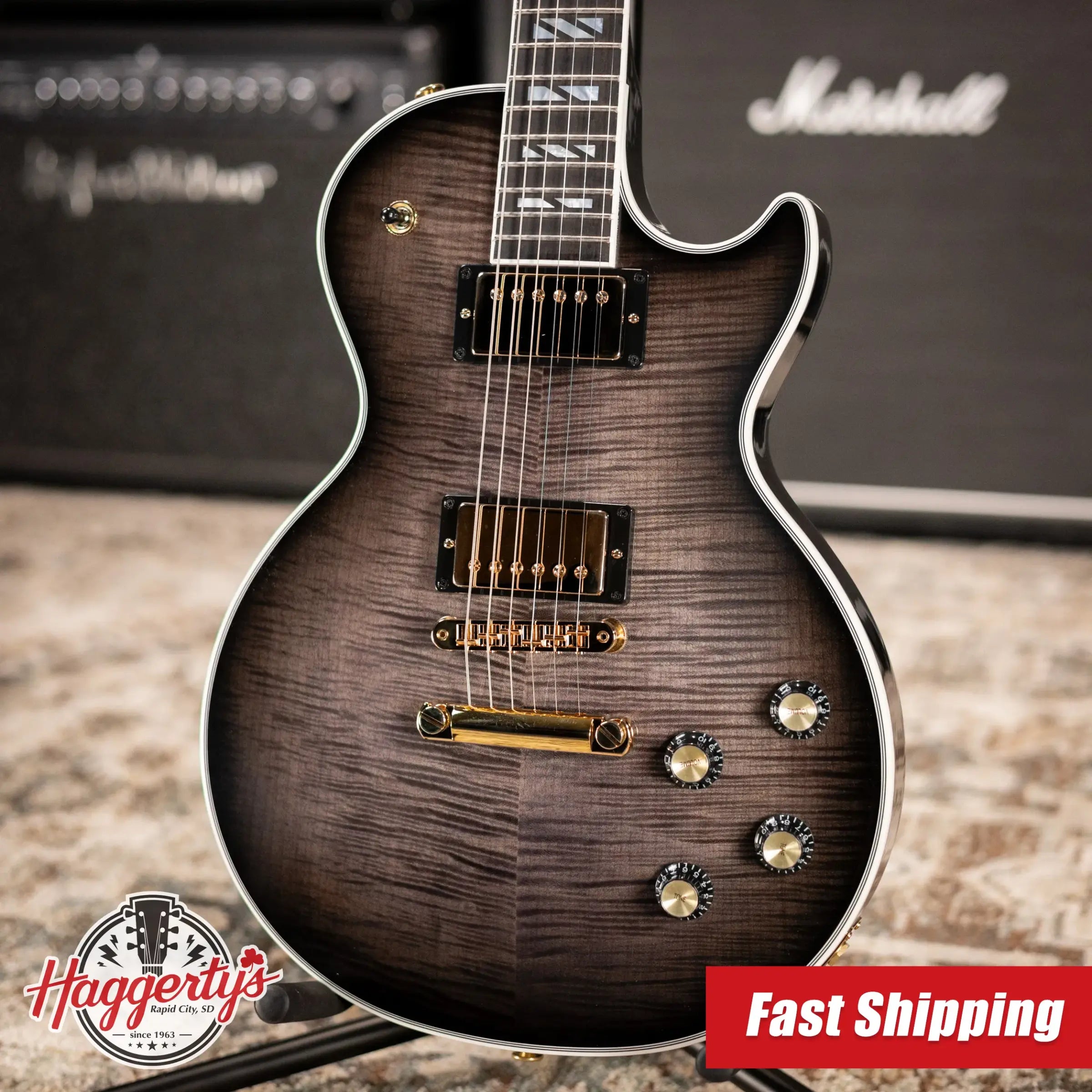 Gibson Les Paul Modern Supreme Electric Guitar - Trans Ebony Burst with Hardshell Case