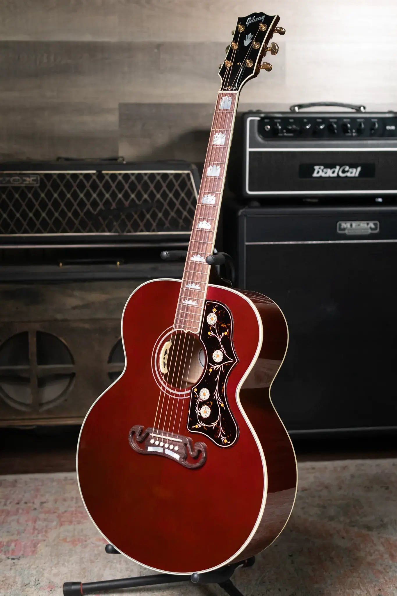 Gibson SJ-200 Standard Maple Acoustic/Electric Guitar - Wine Red with Hardshell Case