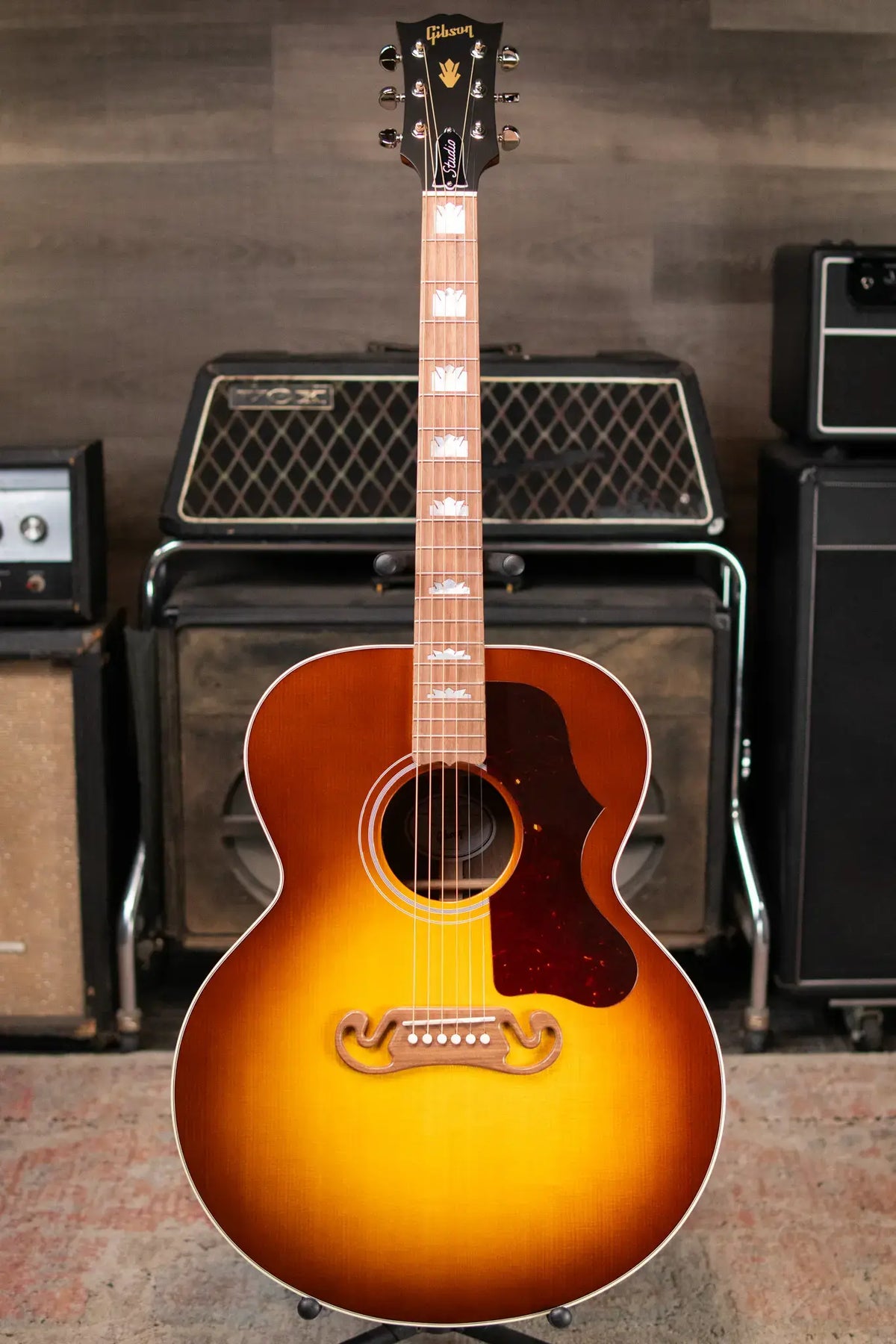 Gibson SJ-200 Studio Walnut Jumbo Acoustic/Electric Guitar - Satin Walnut Burst with Hardshell Case - Demo