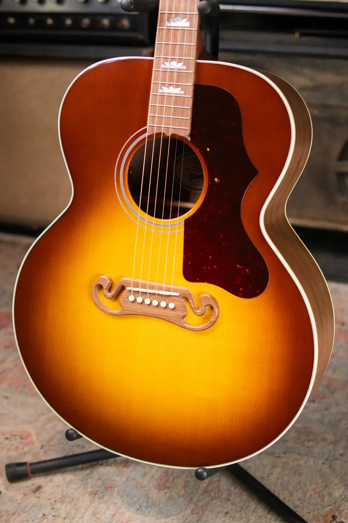Gibson SJ-200 Studio Walnut Jumbo Acoustic/Electric Guitar - Satin Walnut Burst with Hardshell Case - Demo