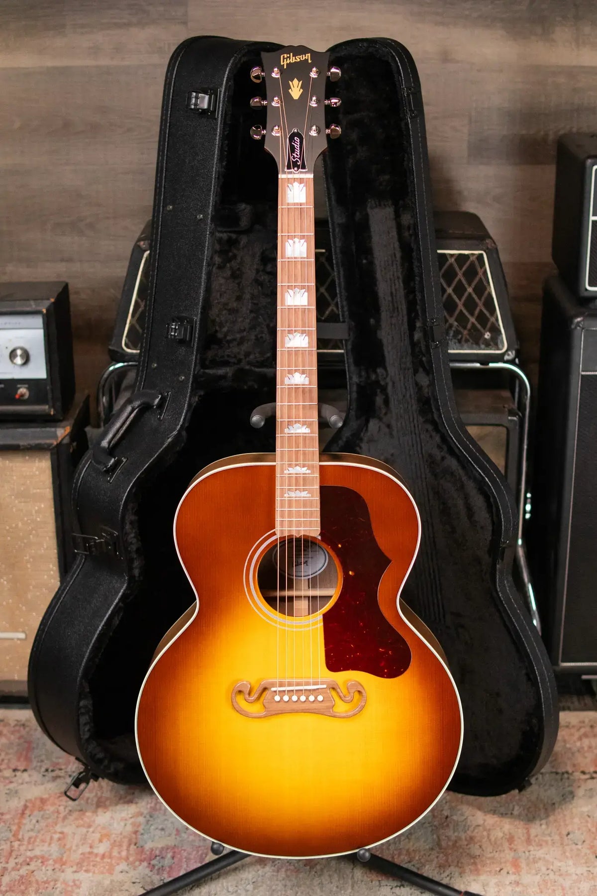 Gibson SJ-200 Studio Walnut Jumbo Acoustic/Electric Guitar - Satin Walnut Burst with Hardshell Case - Demo
