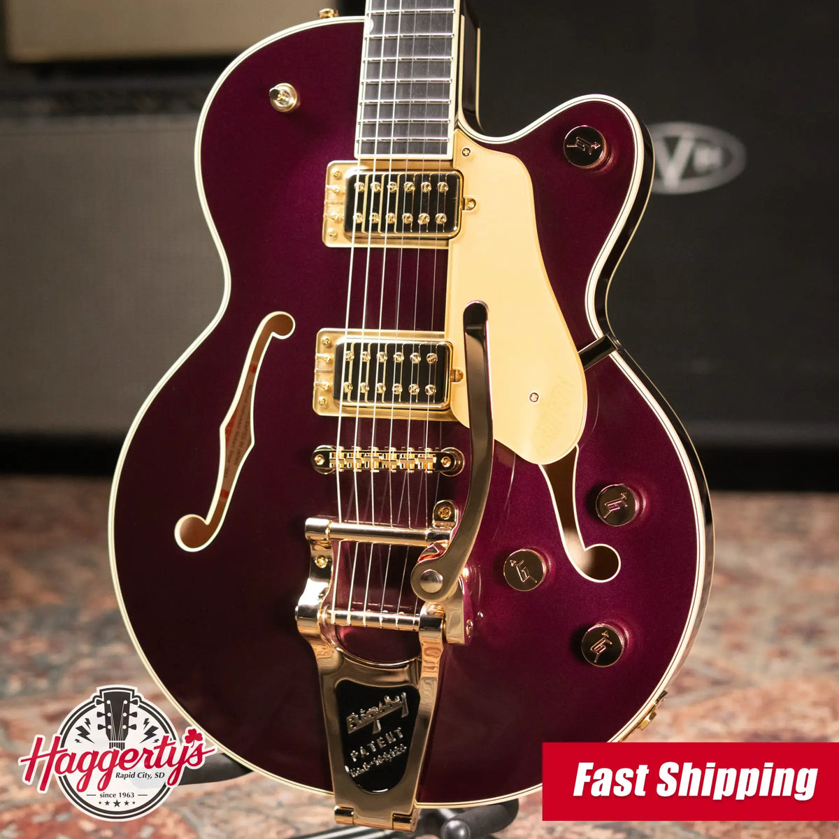 Gretsch Broadkaster Jr. LX Center Block with String-Thru Bigsby Electric Guitar - Blackberry with Hardshell Case - Demo