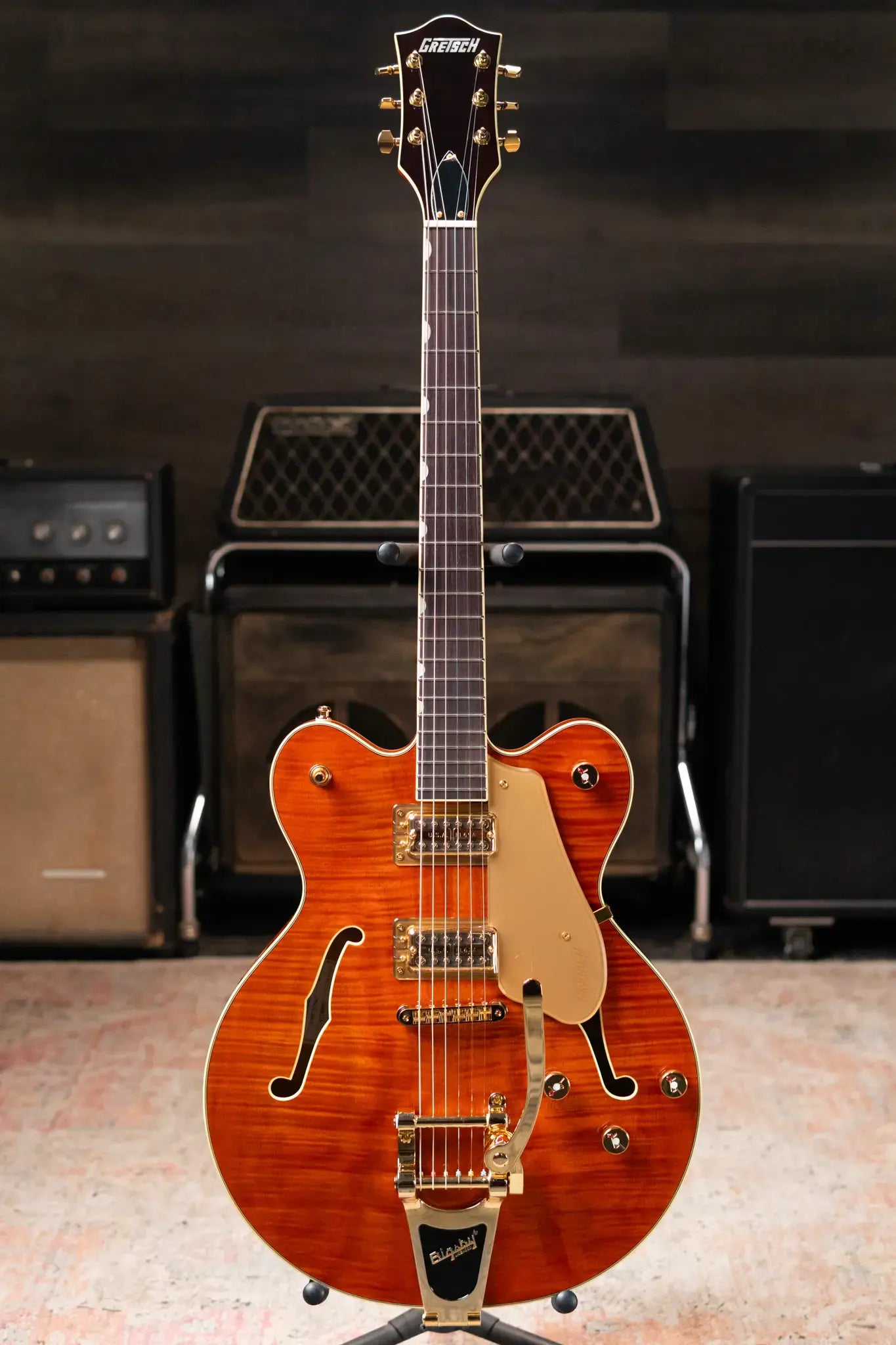 Gretsch Electromatic LTD Flame Okoume Broadkaster Double-Cut with Bigsby Electric Guitar - Roundup Orange