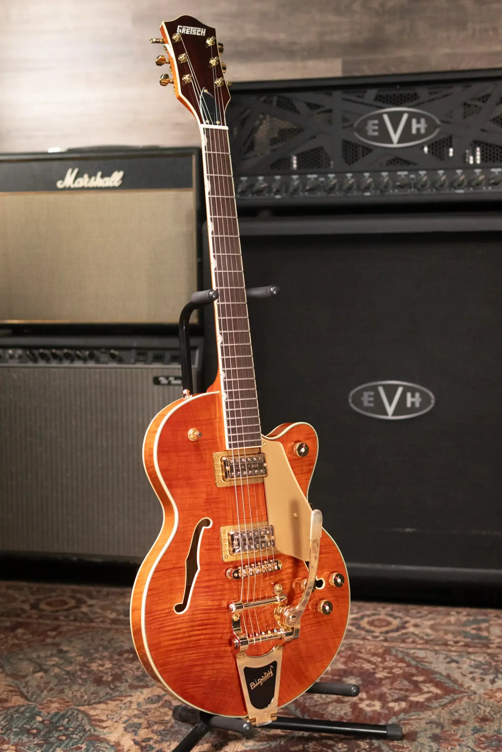 Gretsch Electromatic LTD Flame Okoume Broadkaster Jr. Single-Cut with Bigsby Electric Guitar - Roundup Orange
