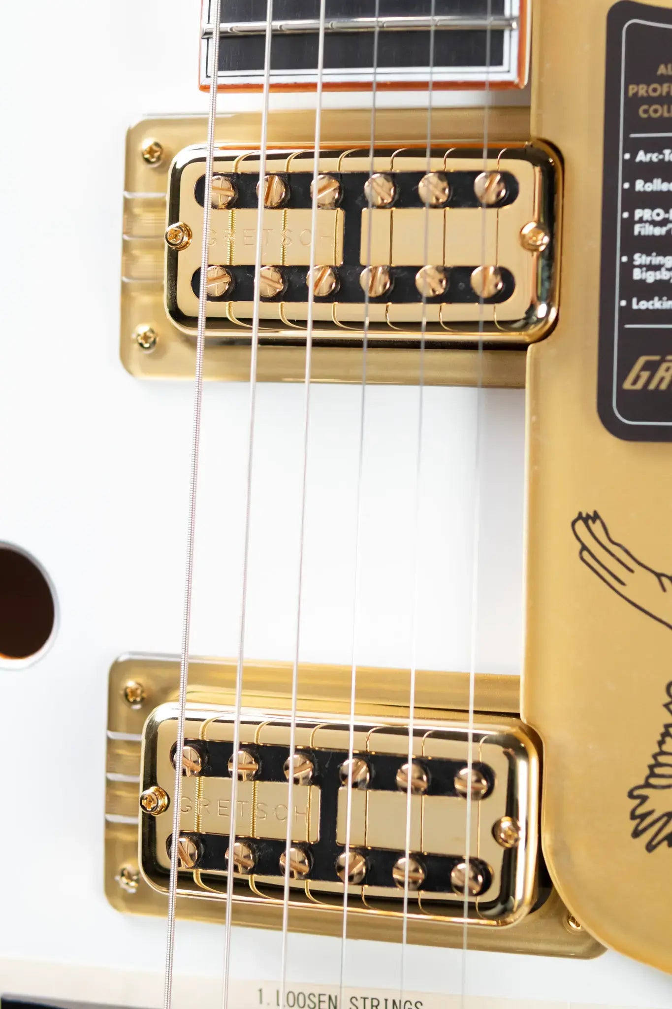 Gretsch Falcon Hollow Body with String-Thru Bigsby and Gold Hardware, Ebony Fingerboard - White with Hardshell Case