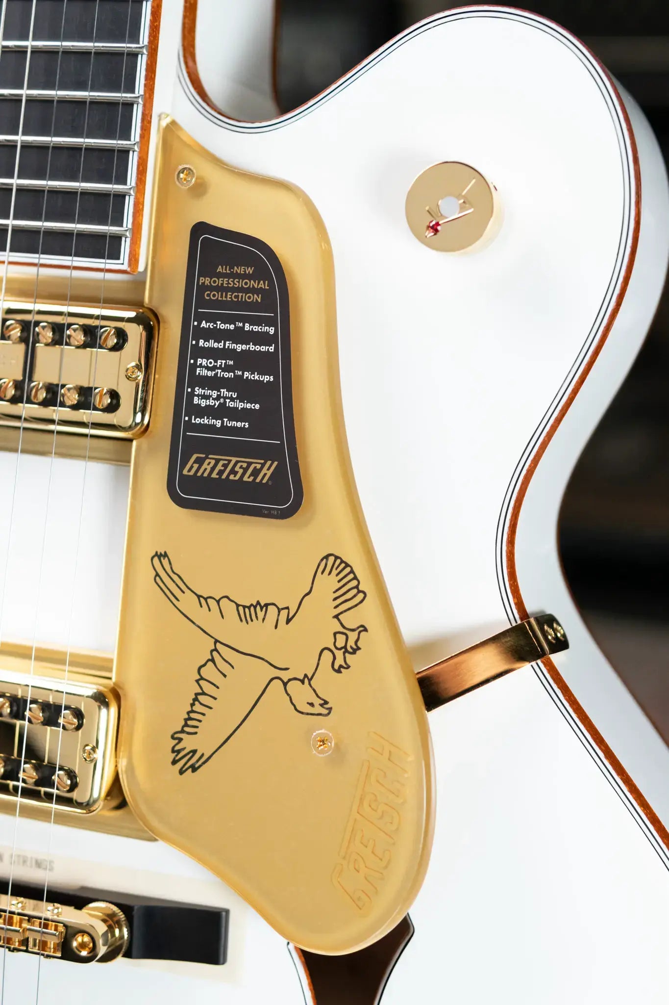 Gretsch Falcon Hollow Body with String-Thru Bigsby and Gold Hardware, Ebony Fingerboard - White with Hardshell Case