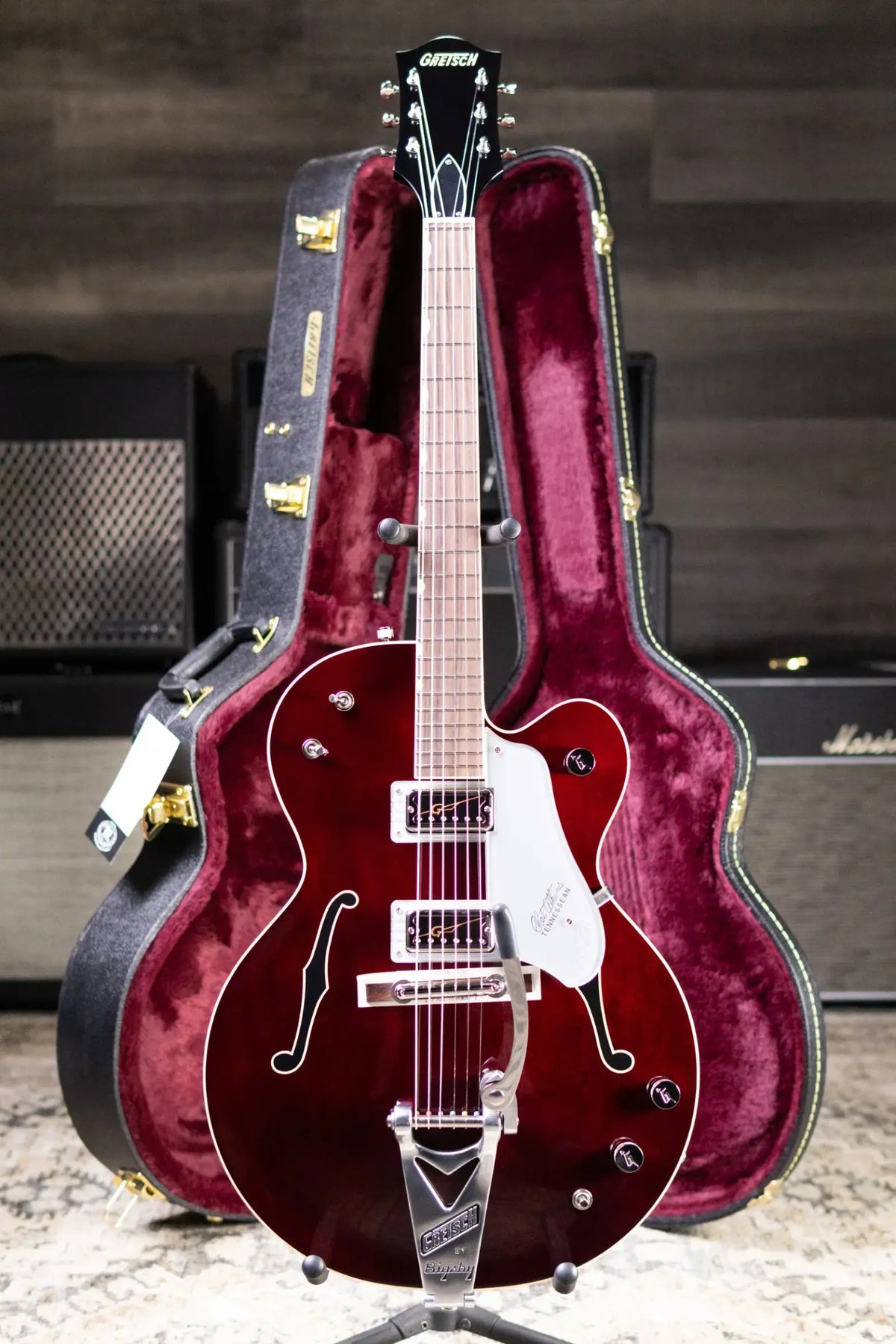 Gretsch G6119T-62 Vintage Select Edition '62 Tennessean Hollow Body with Bigsby Electric Guitar - Dark Cherry Stain with Hardshell Case