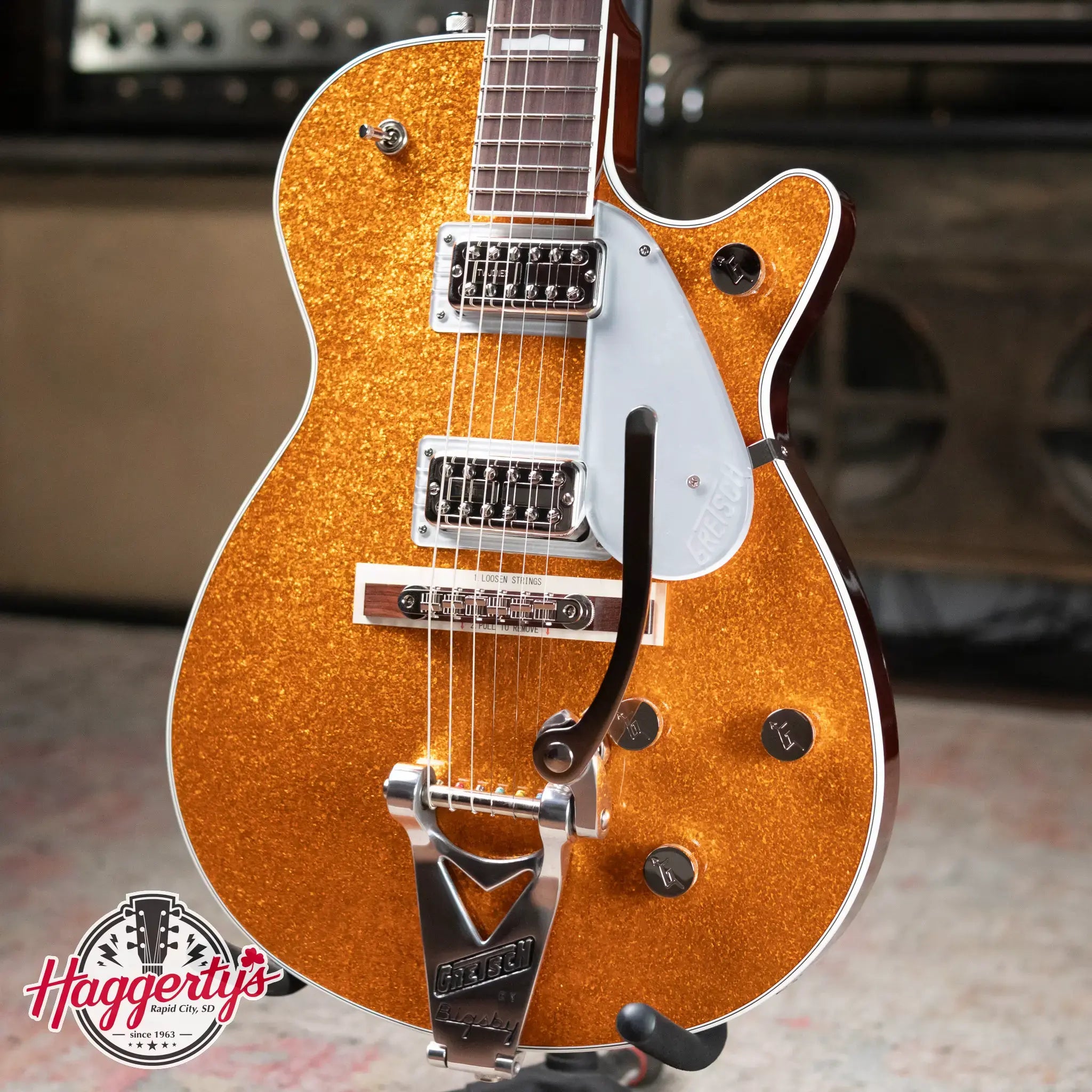 Gretsch G6129T-89 Vintage Select '89 Sparkle Jet with Bigsby Electric Guitar - Gold Sparkle with Hardshell Case