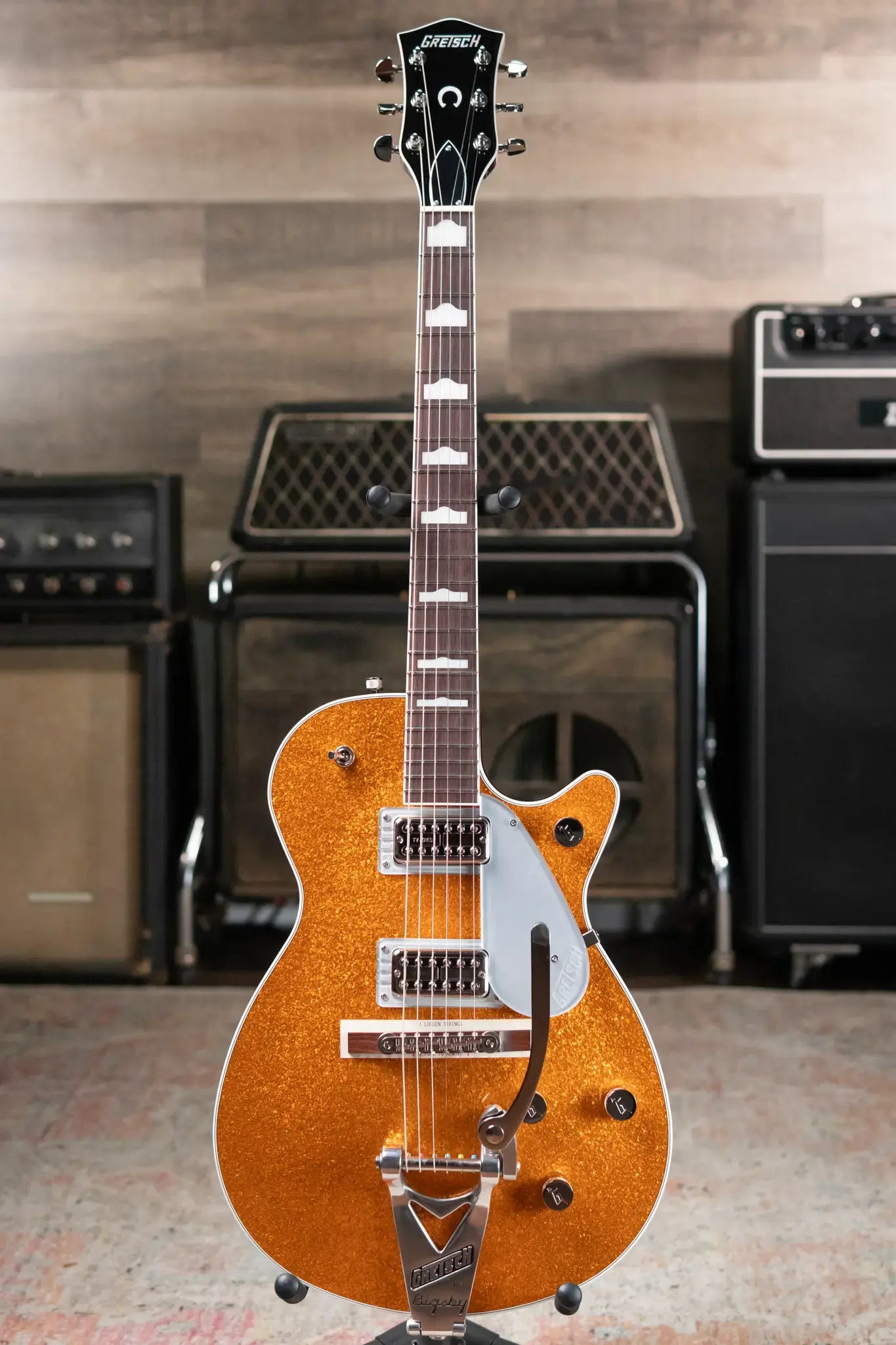 Gretsch G6129T-89 Vintage Select '89 Sparkle Jet with Bigsby Electric Guitar - Gold Sparkle with Hardshell Case