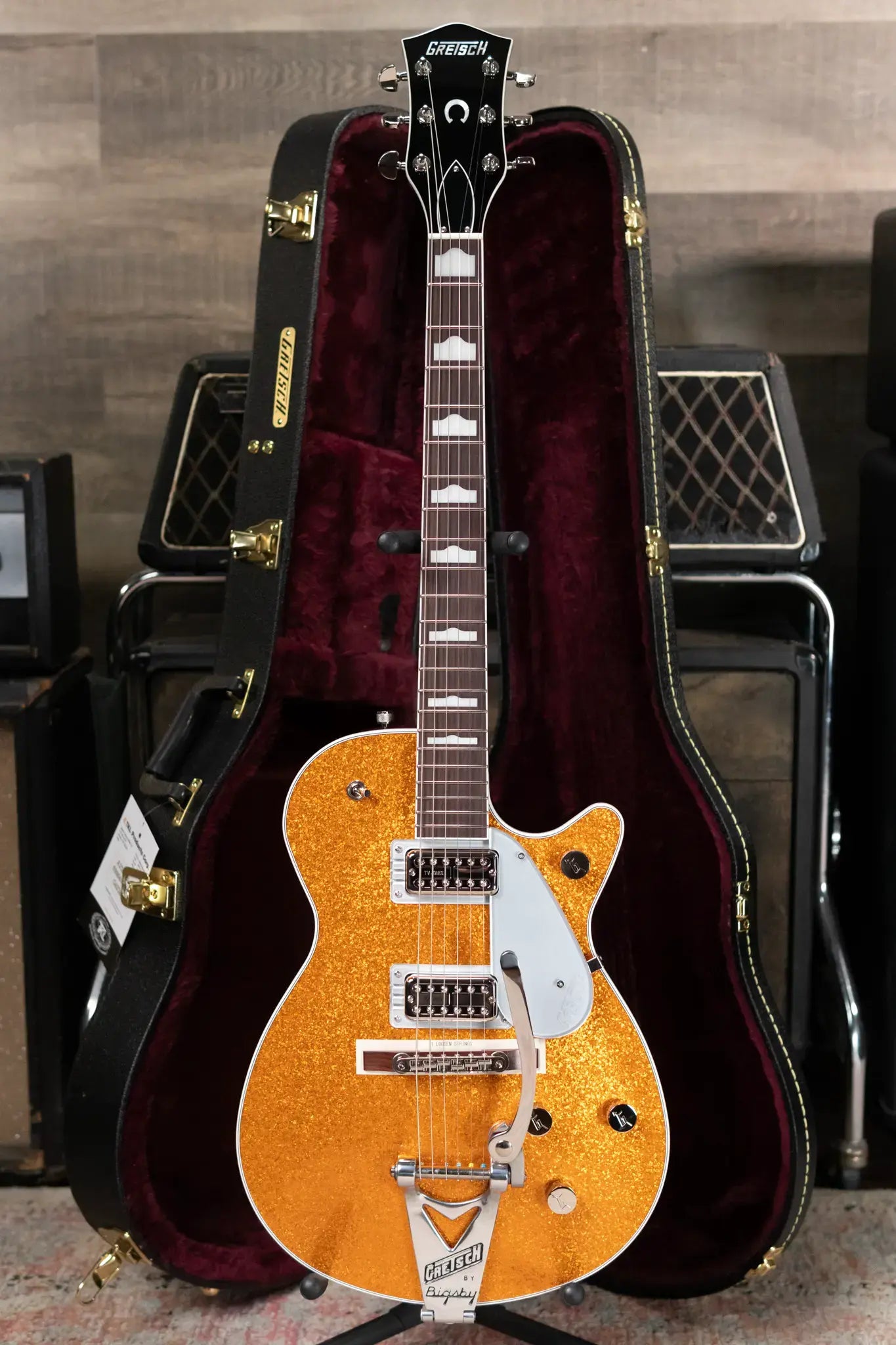 Gretsch G6129T-89 Vintage Select '89 Sparkle Jet with Bigsby Electric Guitar - Gold Sparkle with Hardshell Case