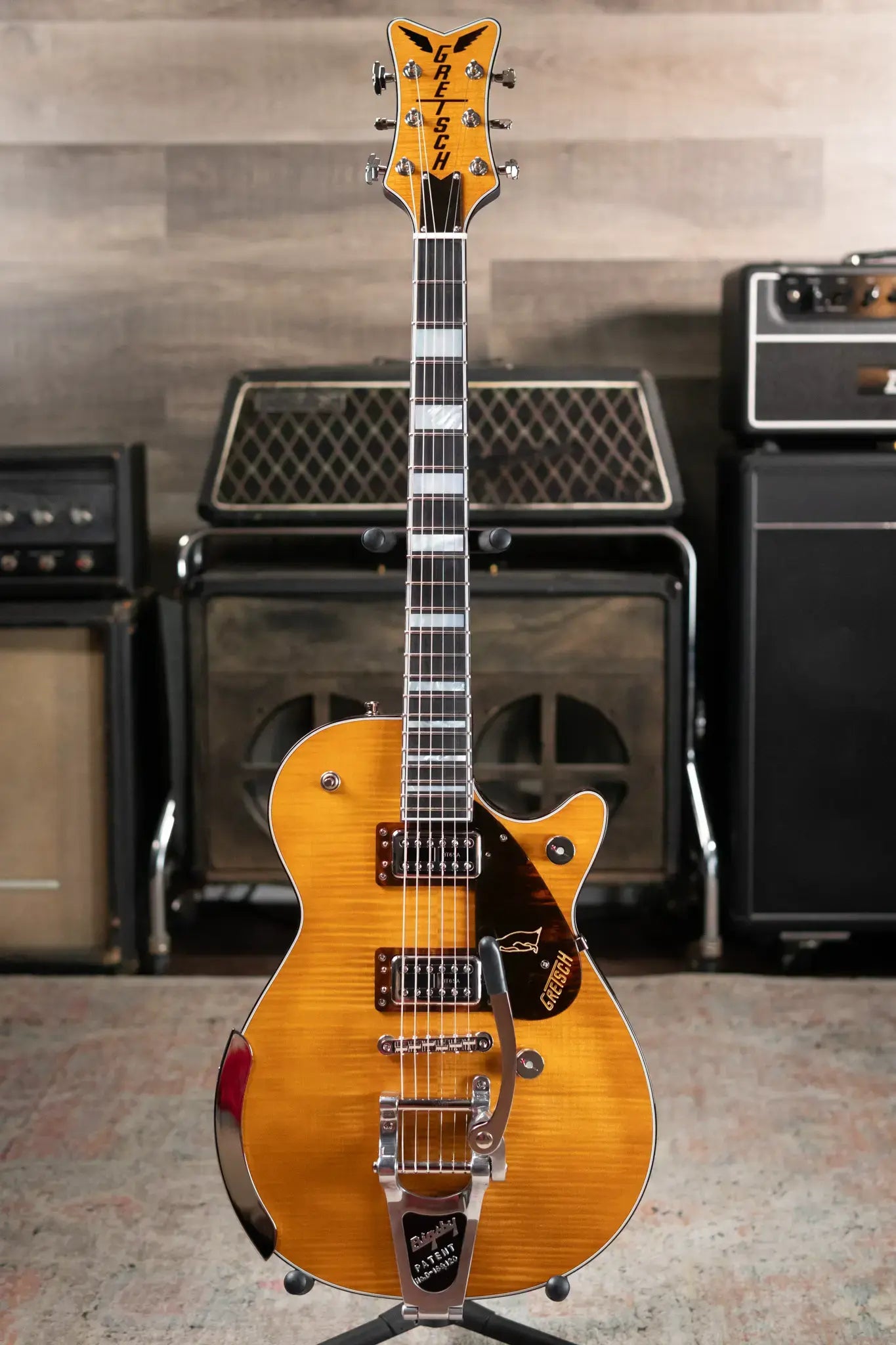 Gretsch G6134TFM-NH Nigel Hendroff Signature Penguin Electric Guitar - Amber Flame with Hardshell Case