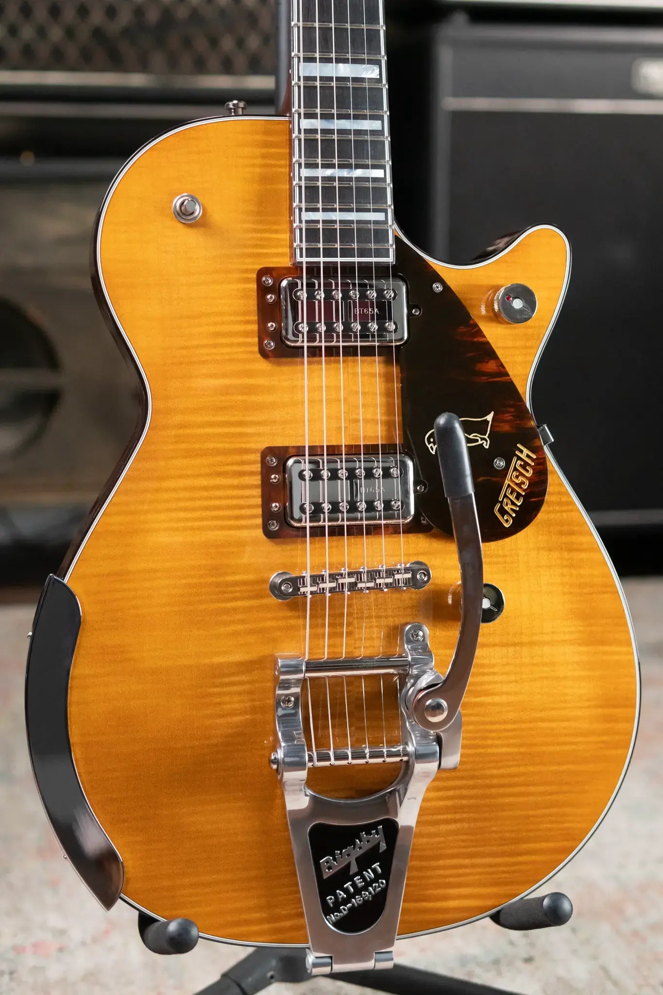 Gretsch G6134TFM-NH Nigel Hendroff Signature Penguin Electric Guitar - Amber Flame with Hardshell Case