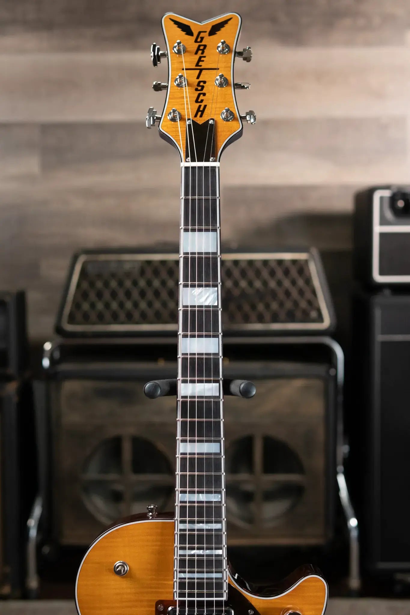 Gretsch G6134TFM-NH Nigel Hendroff Signature Penguin Electric Guitar - Amber Flame with Hardshell Case