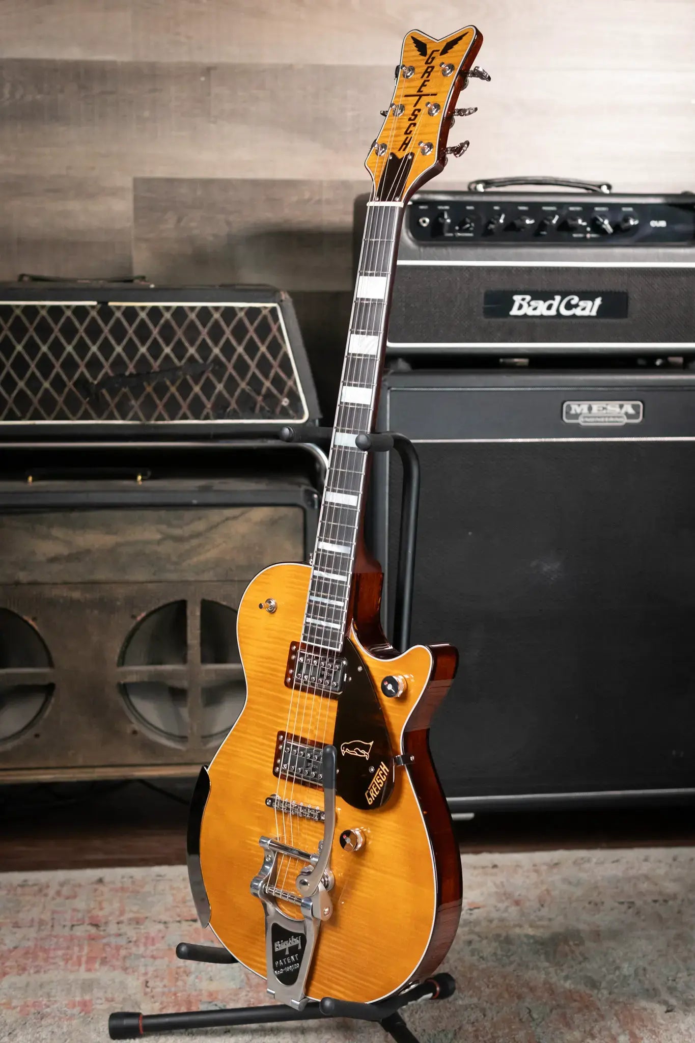 Gretsch G6134TFM-NH Nigel Hendroff Signature Penguin Electric Guitar - Amber Flame with Hardshell Case