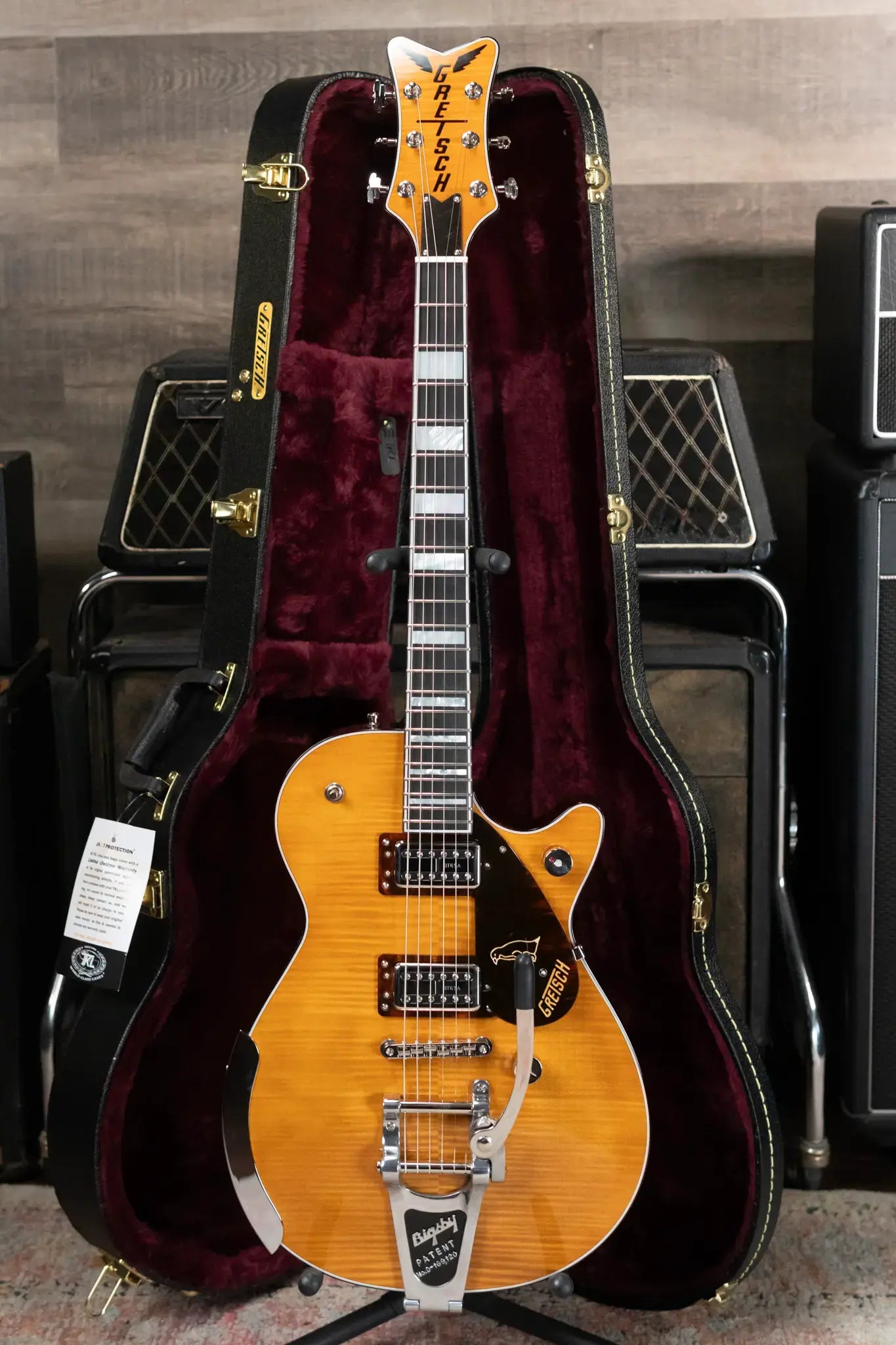 Gretsch G6134TFM-NH Nigel Hendroff Signature Penguin Electric Guitar - Amber Flame with Hardshell Case
