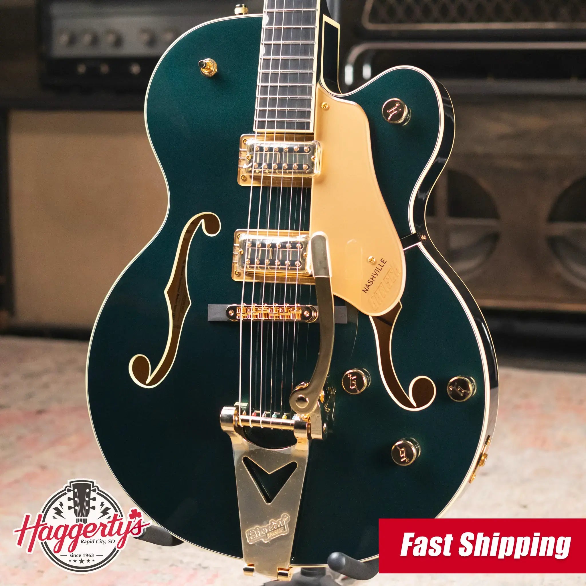 Gretsch Synchromatic Nashville Hollow Body Single-Cut with Bigsby Electric Guitar - Cadillac Green with Hardshell Case