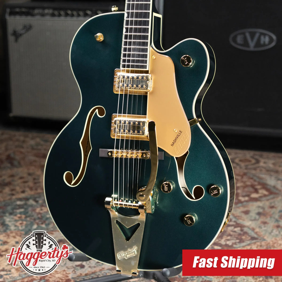 Gretsch Synchromatic Nashville Hollow Body Single-Cut with Bigsby Electric Guitar - Cadillac Green with Hardshell Case