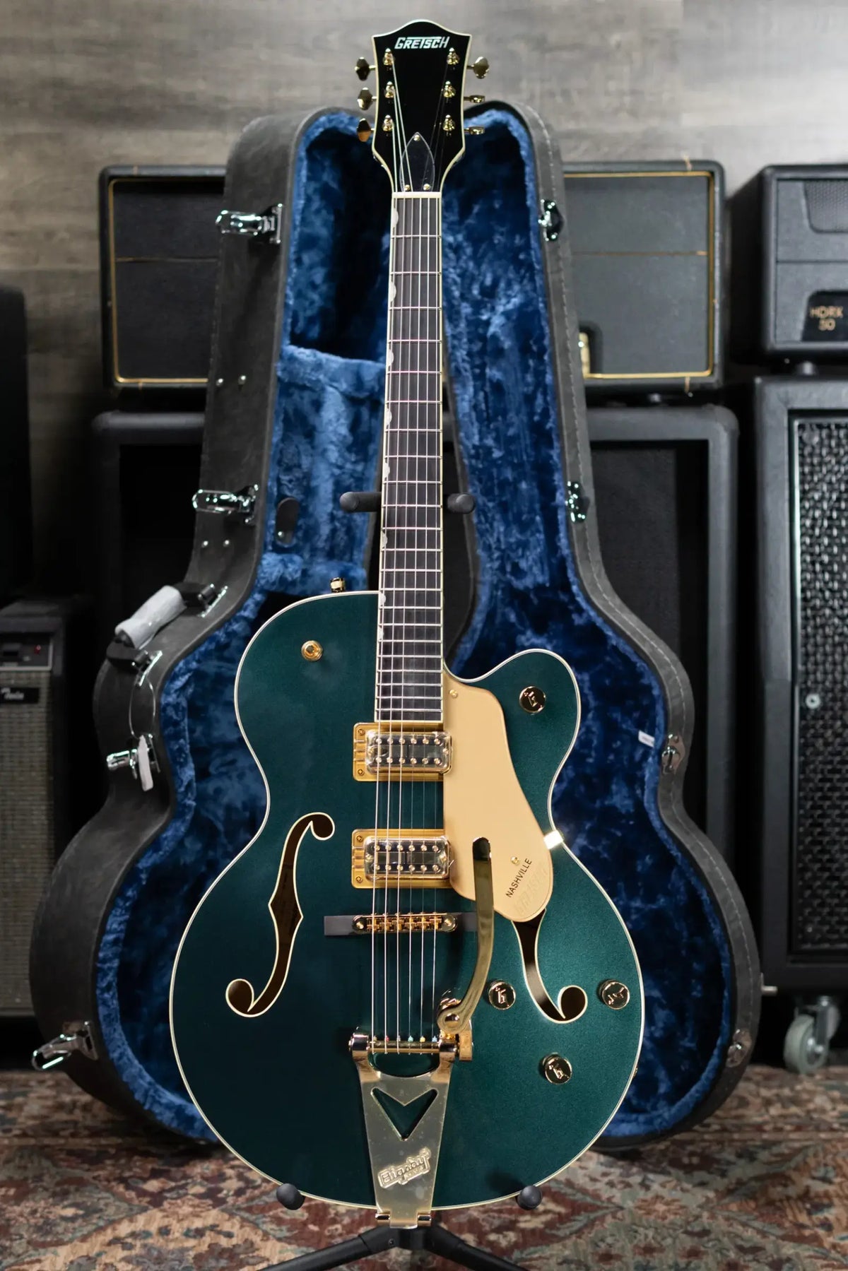 Gretsch Synchromatic Nashville Hollow Body Single-Cut with Bigsby Electric Guitar - Cadillac Green with Hardshell Case