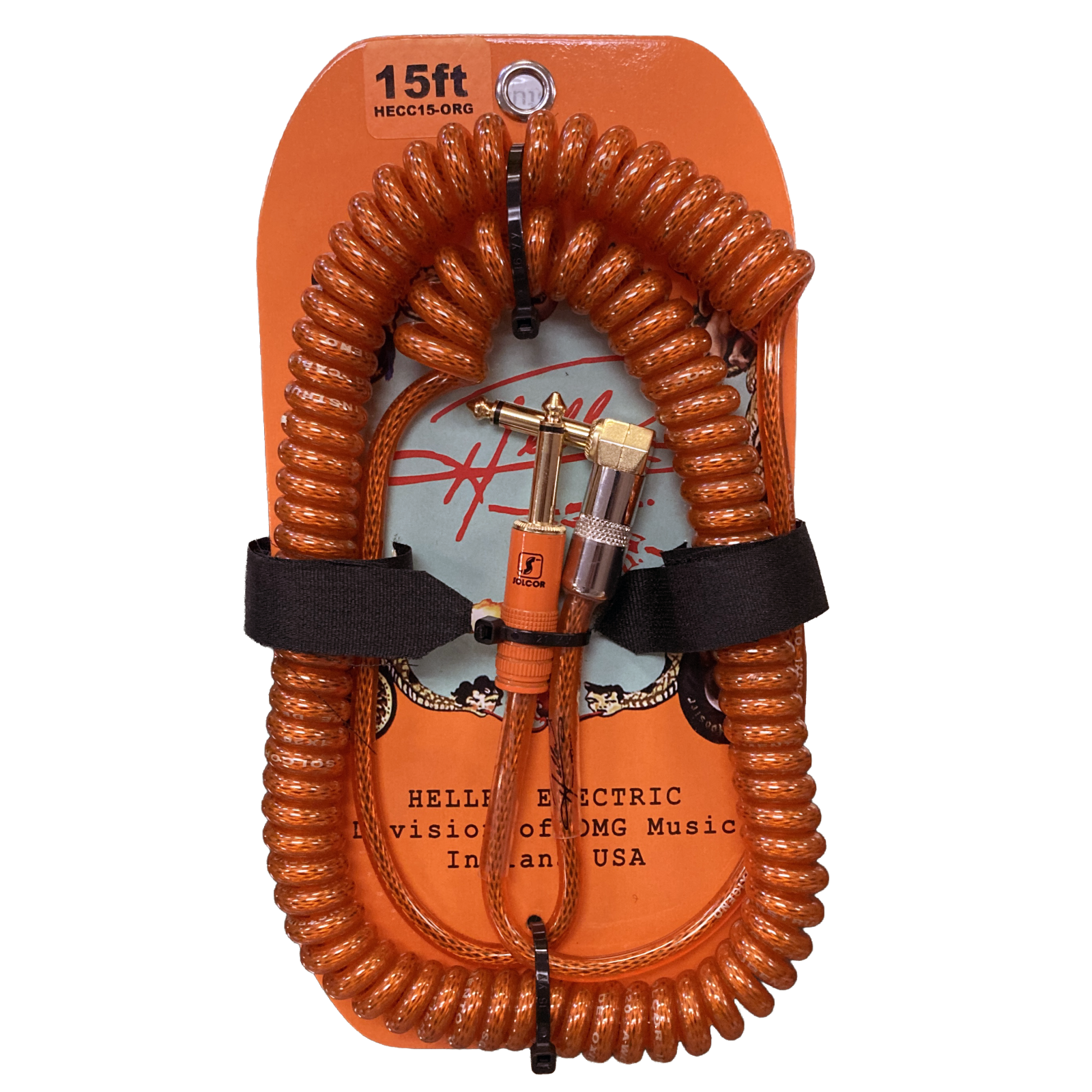 Henry Heller Coiled 15 Foot 1/4" Jack Pro Guitar or Instrument Cable - Orange
