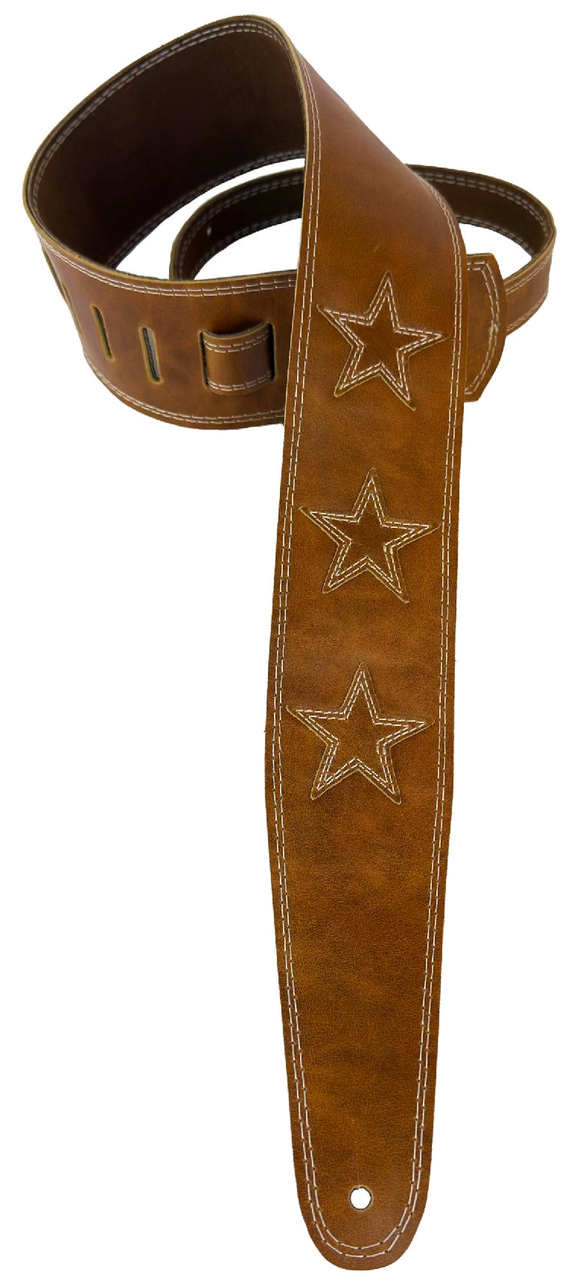 Henry Heller HP25STAR-VBN 2.5" Wide Guitar Strap - Vintage Brown