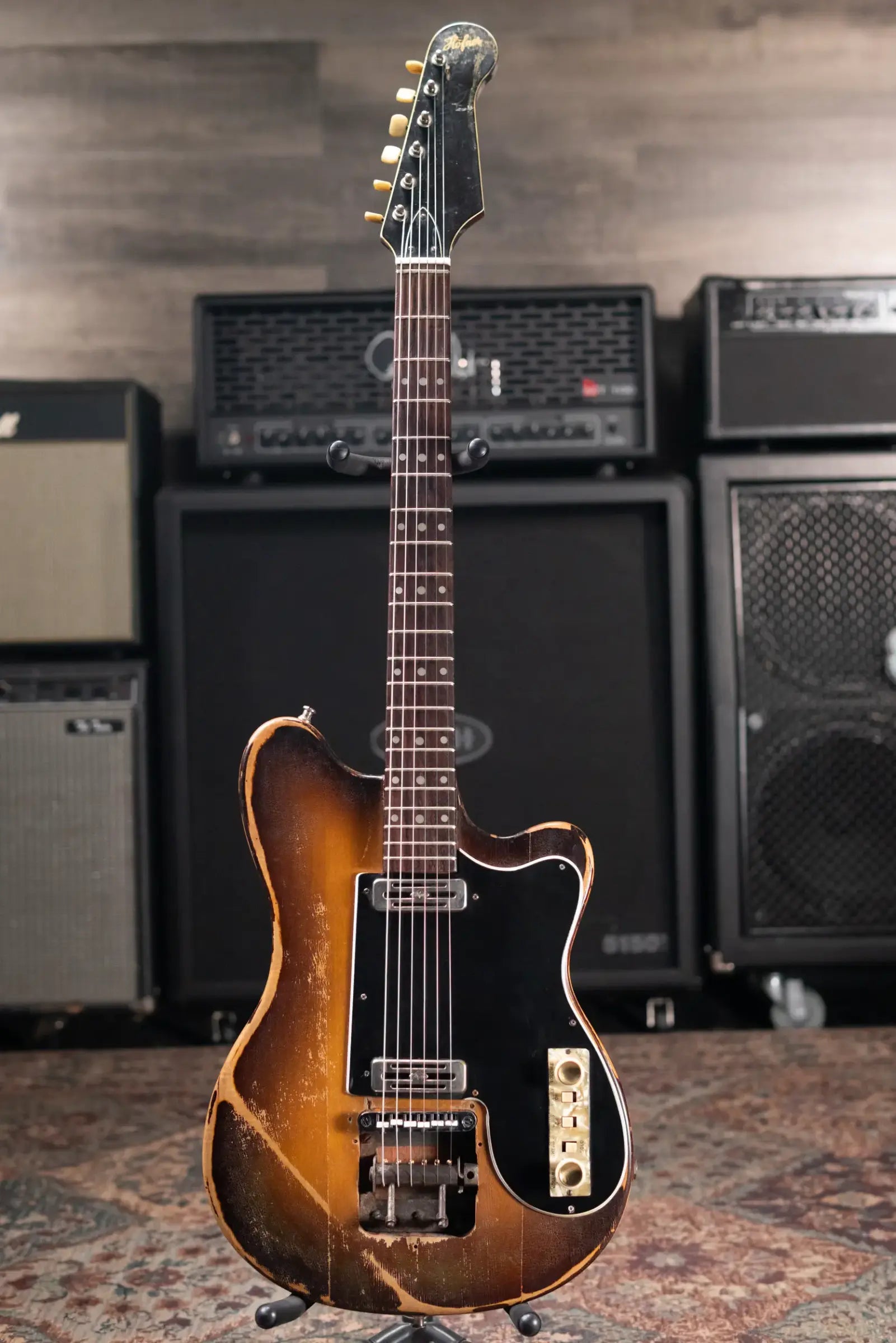 Hofner Rare Vintage 1960 V2 Solid Body Electric Guitar Sunburst with Hardshell Case - Used