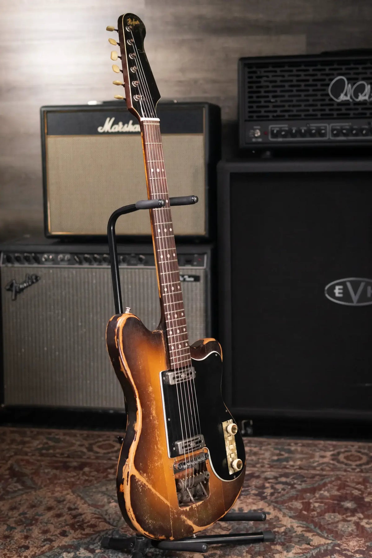 Hofner Rare Vintage 1960 V2 Solid Body Electric Guitar Sunburst with Hardshell Case - Used
