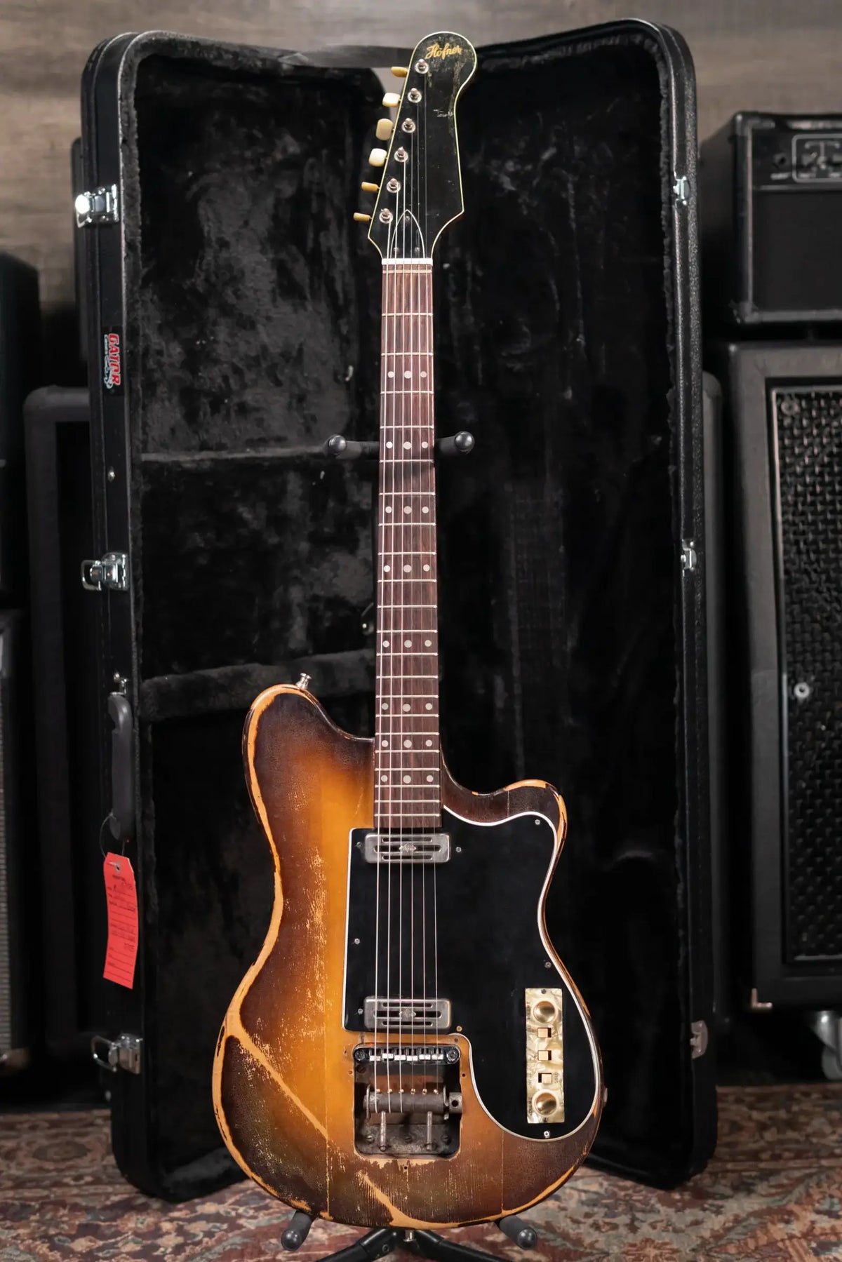 Hofner Rare Vintage 1960 V2 Solid Body Electric Guitar Sunburst with Hardshell Case - Used