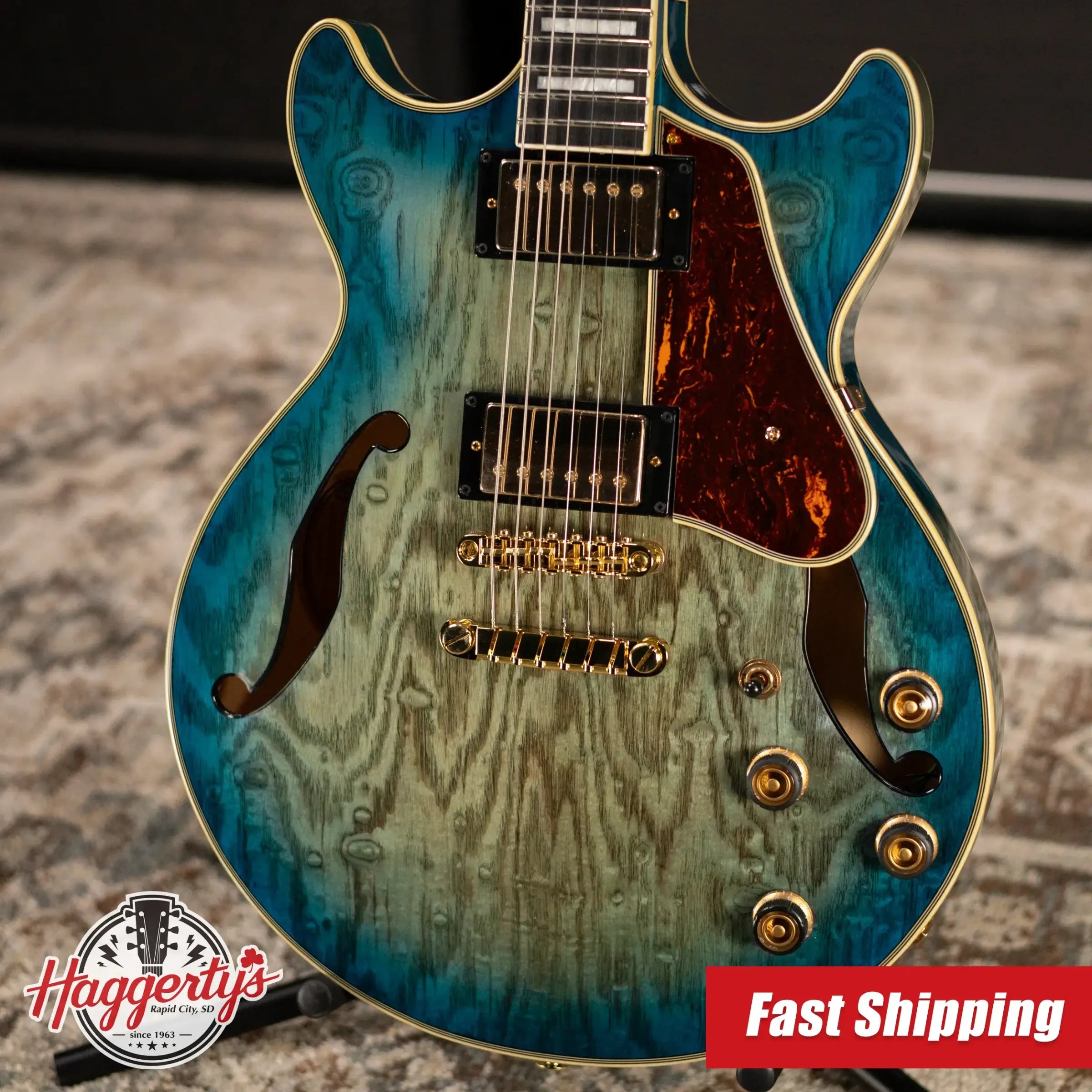 terr・美品【IE FAME・Rhythm&Blues At Ibanez AM93 Artcore Expressionist Semi-Hollow – Jet Blue