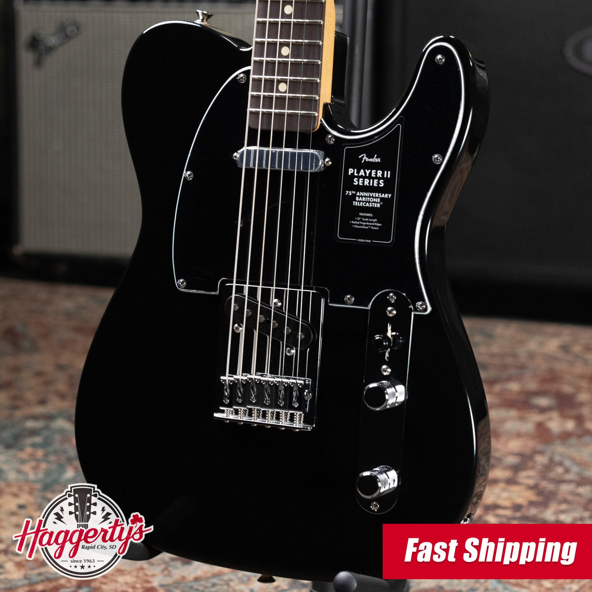 Fender 75th Anniversary Player II Baritone Telecaster Electric Guitar - Black