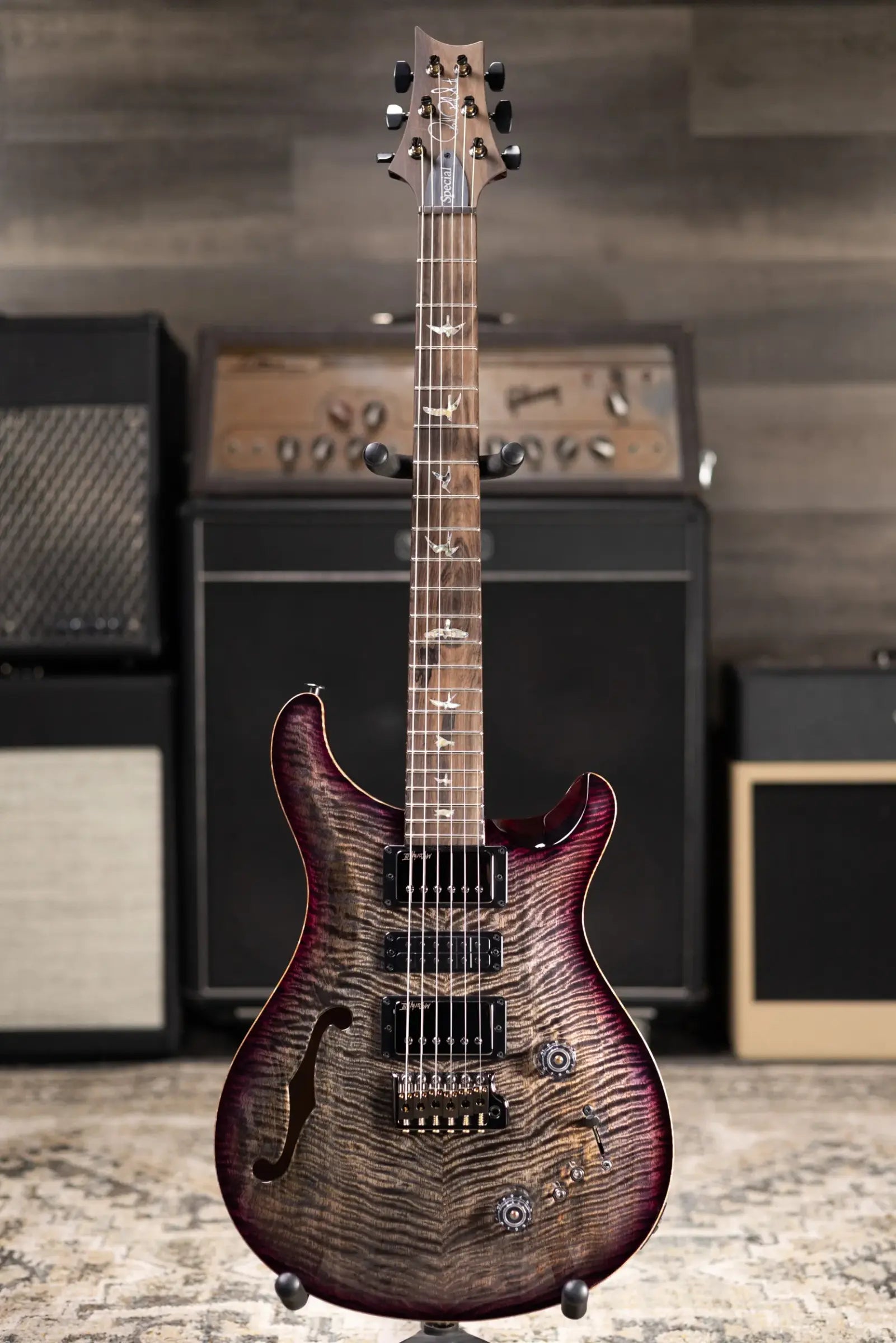 PRS Limited Edition Flame Mango Top Special Semi-Hollow Electric Guitar - Charcoal Purple Burst with Hardshell Case