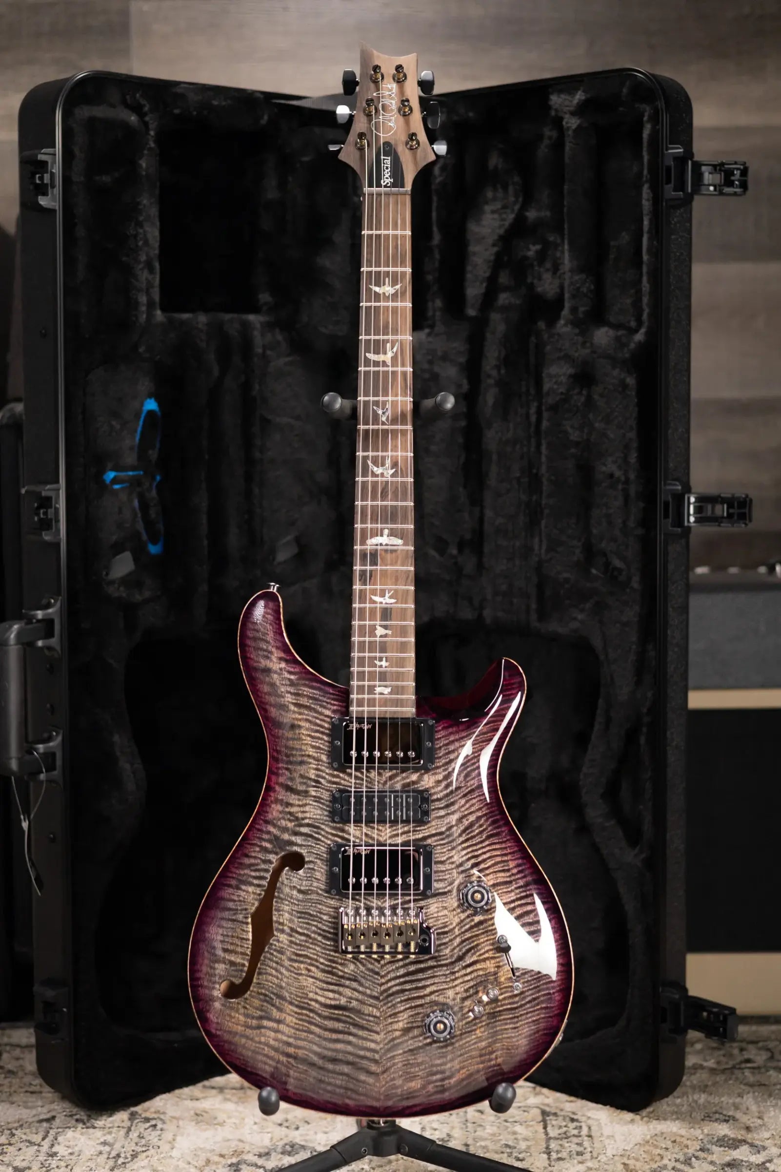 PRS Limited Edition Flame Mango Top Special Semi-Hollow Electric Guitar - Charcoal Purple Burst with Hardshell Case