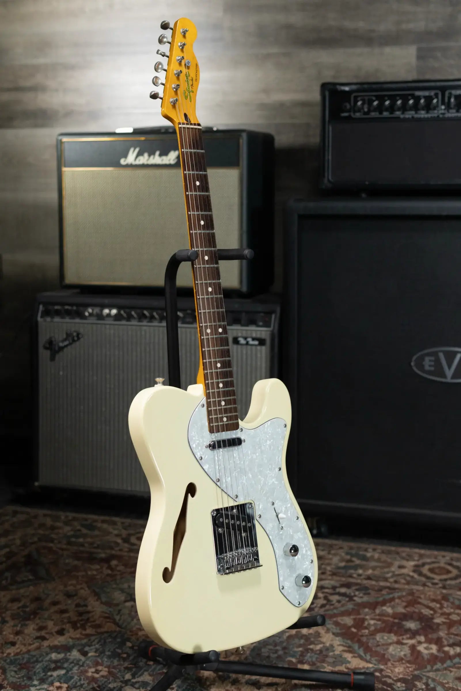 Squier Vintage Modified Thinline Telecaster Electric Guitar - Olympic White with Gig Bag - USED