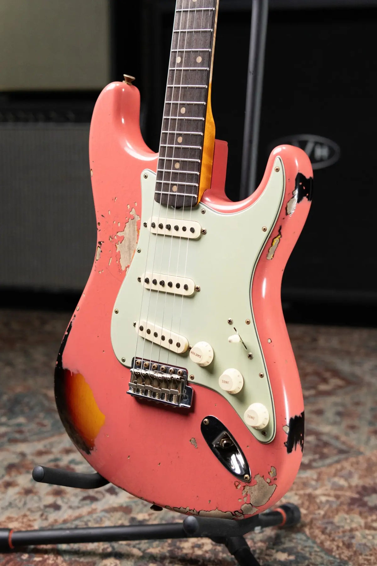Fender Custom Shop '60 Stratocaster Heavy Relic Electric Guitar - Super Faded Fiesta Red over 3-Tone Burst with Hardshell Case