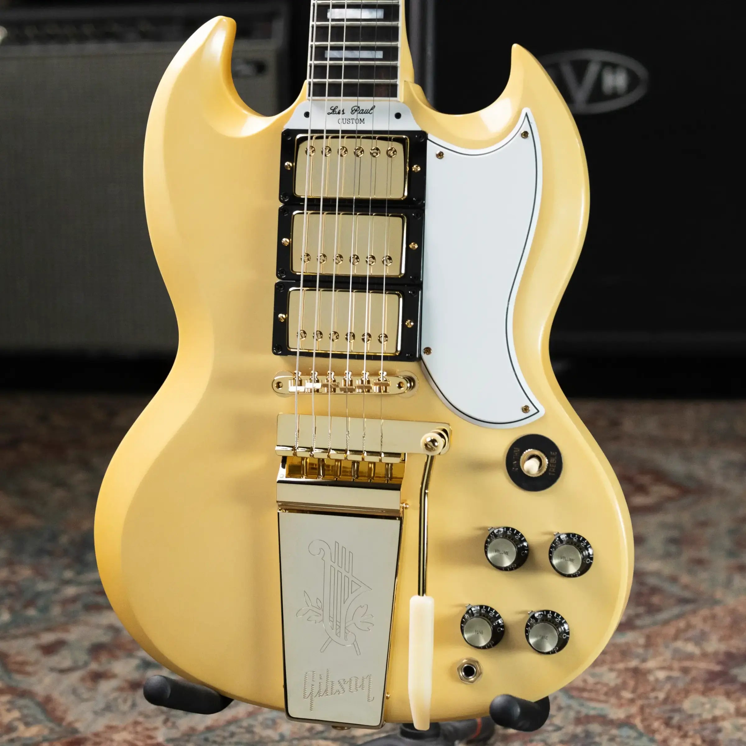 Gibson Custom Shop 1963 Les Paul SG Custom Reissue 3-Pickup with Maestro VOS Electric Guitar - Classic White with Hardshell Case