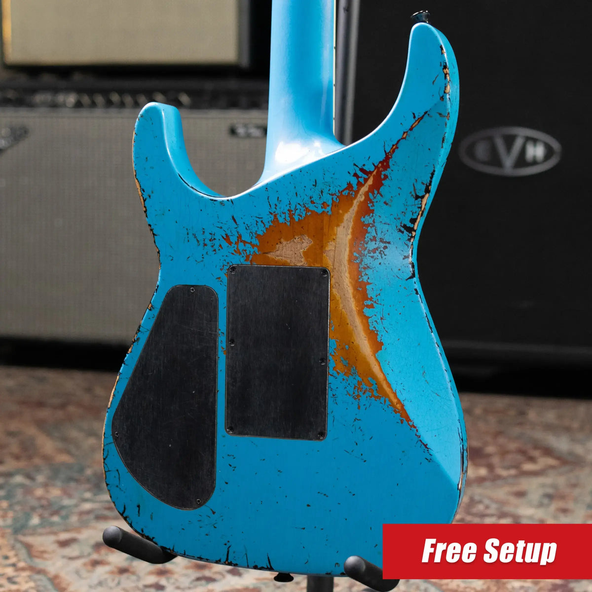 Jackson Custom Shop Special Edition Soloist Electric Guitar - Nitro Tour Relic Robins Egg Blue over 3-Tone Sunburst with Hardshell Case