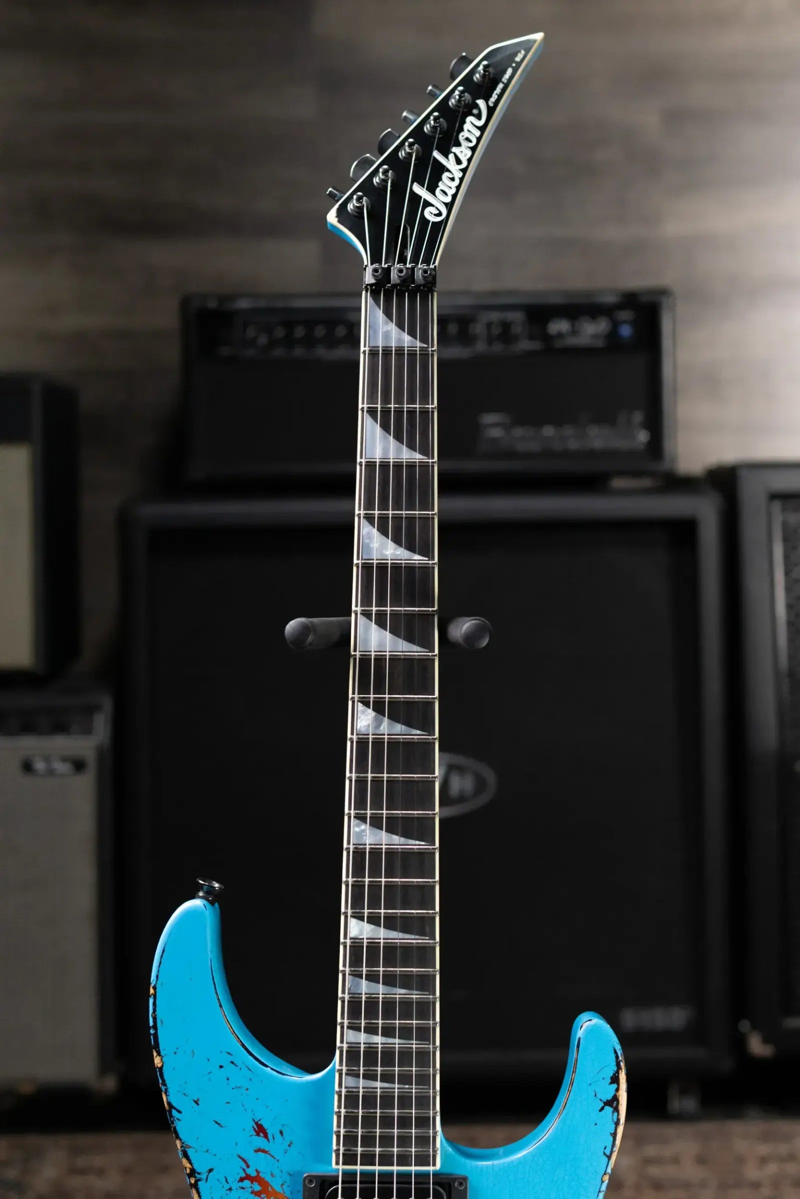 Jackson Custom Shop Special Edition Soloist Electric Guitar - Nitro Tour Relic Robins Egg Blue over 3-Tone Sunburst with Hardshell Case
